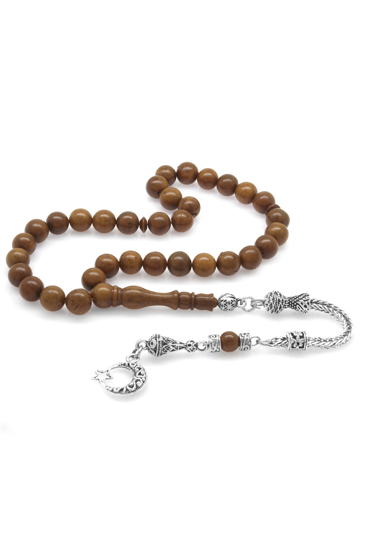 Tesbihane-Men's Beige Non-Tarnish Metal Tasseled Globe Cut Kuka Rosary101002107 1
