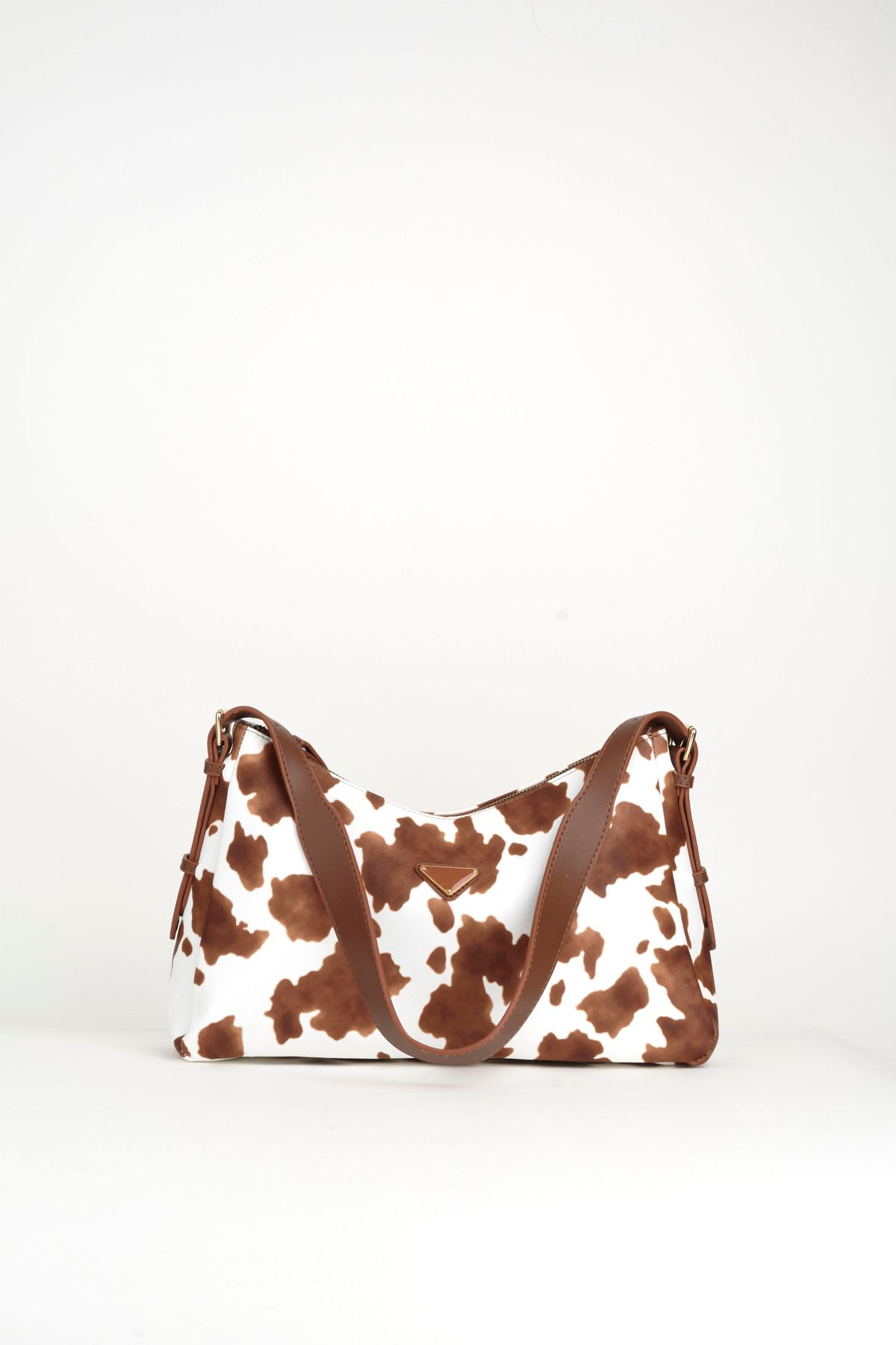 Vivaq-Women's Cow Pattern Brown Baguette Design Strap Lined Faux Leather Zipper Closure Hand and Shoulder Bag 2