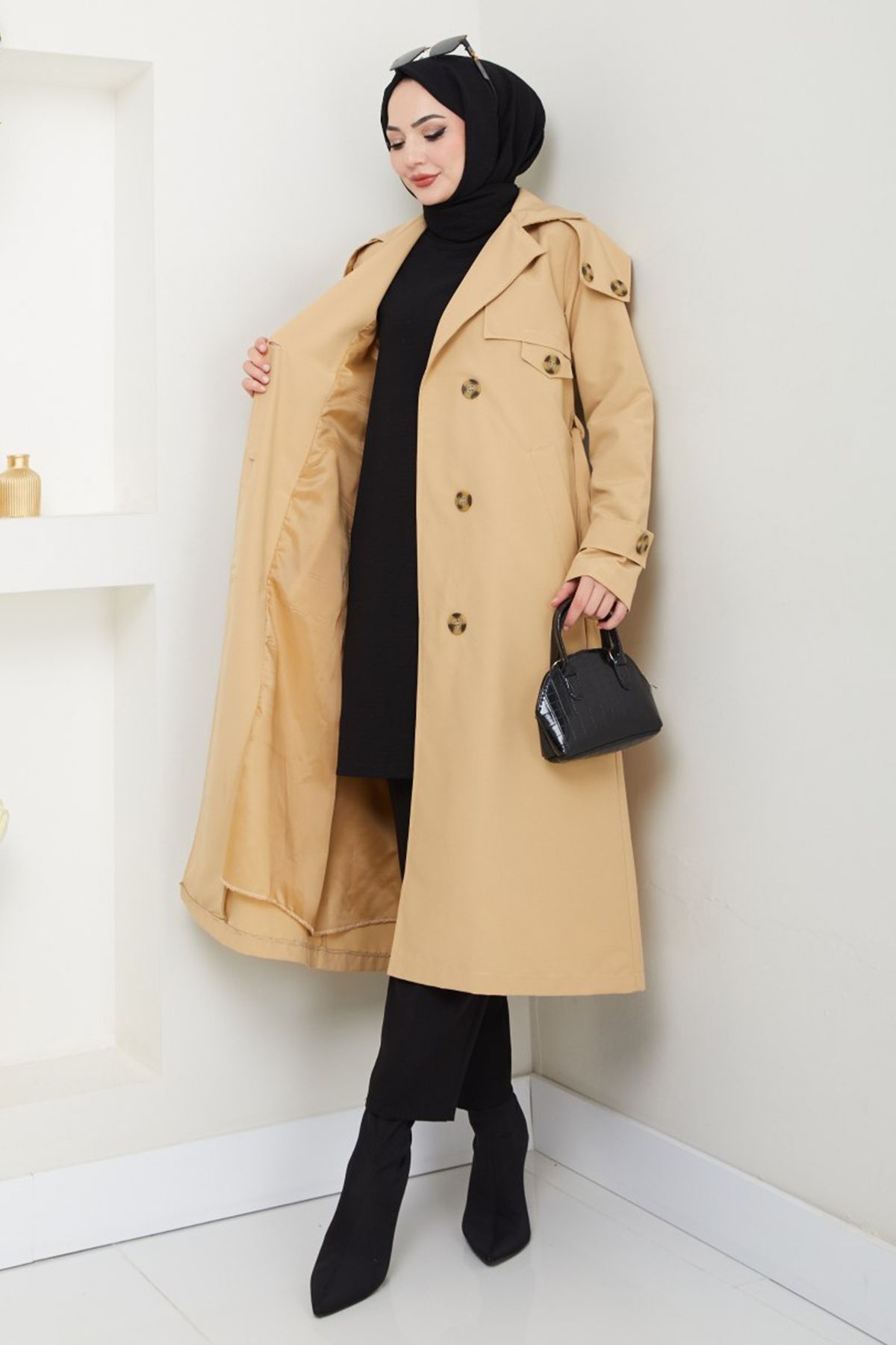 InStyle-Gefütterter Trenchcoat in Camel mit Epauletten an den Schultern 3