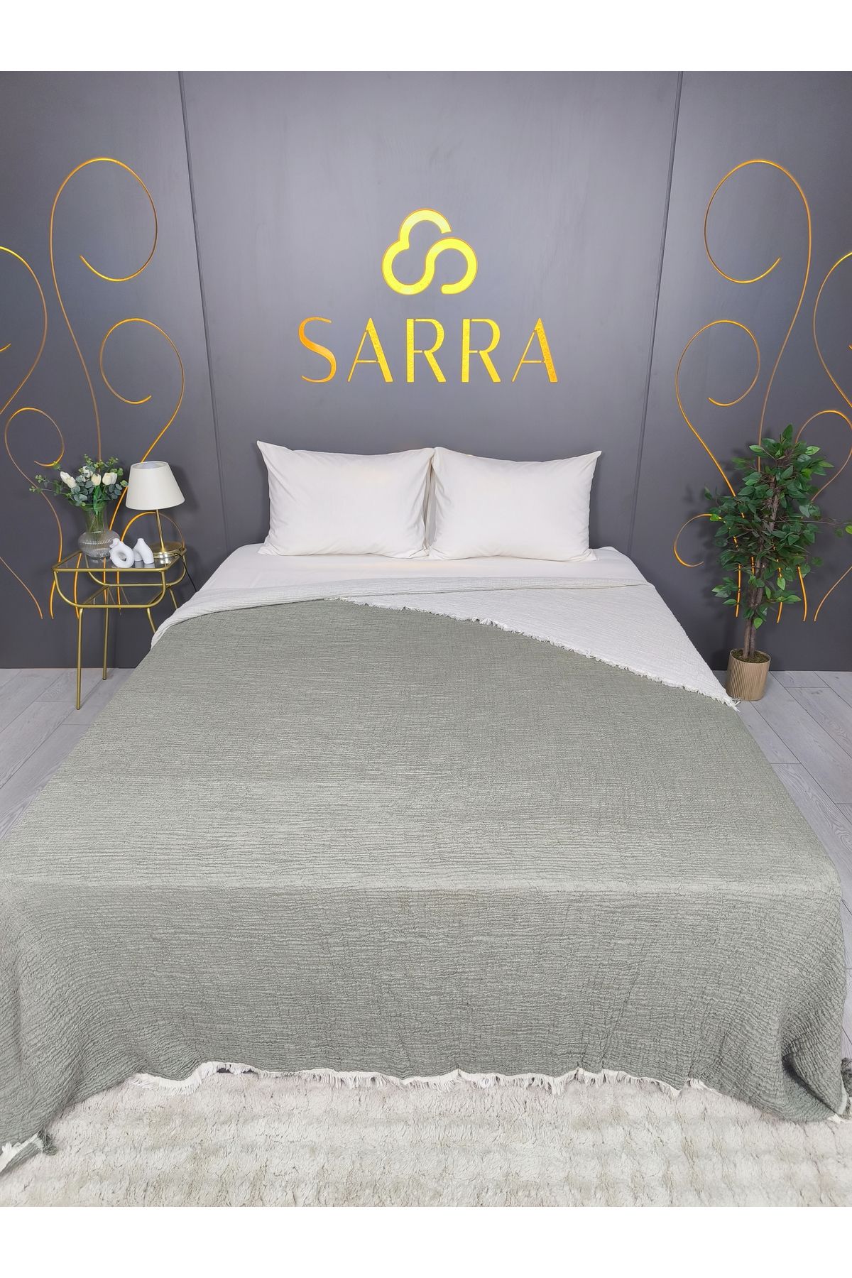 sarra 220x240 Cuver De Pat Muslină Dublă - Verde Haki - One Size