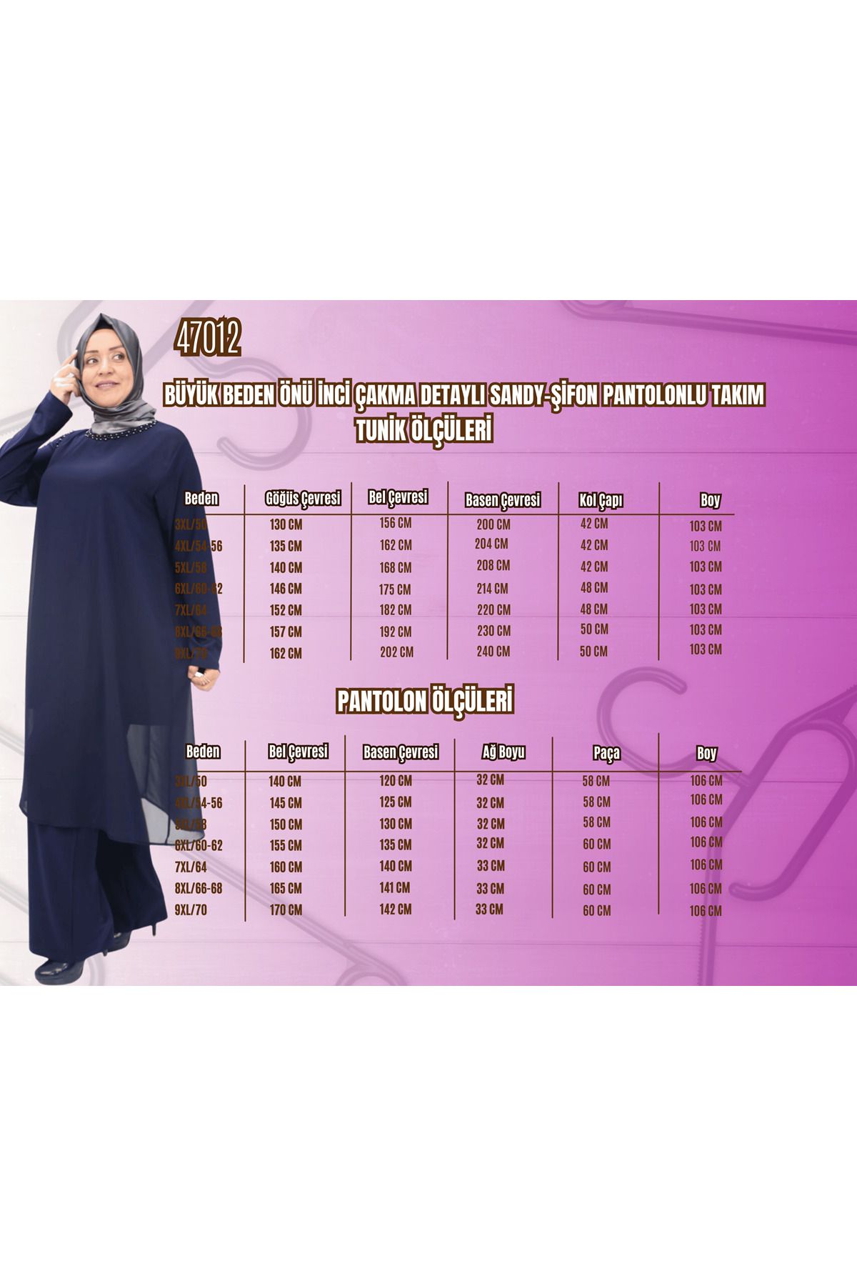 Eslina-Plus Size Sandy-Chiffon Trousers Suit with Pearl Fastening Detail on the Front Plum 3