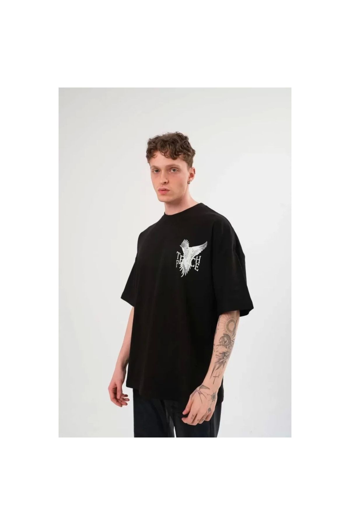 Narnuga Unisex Bisiklet Yaka Baskılı Oversize TShirt