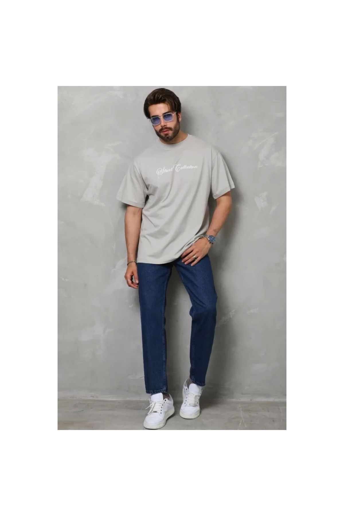 Marsilyan Unisex Bisiklet Yaka Baskılı Oversize TShirt