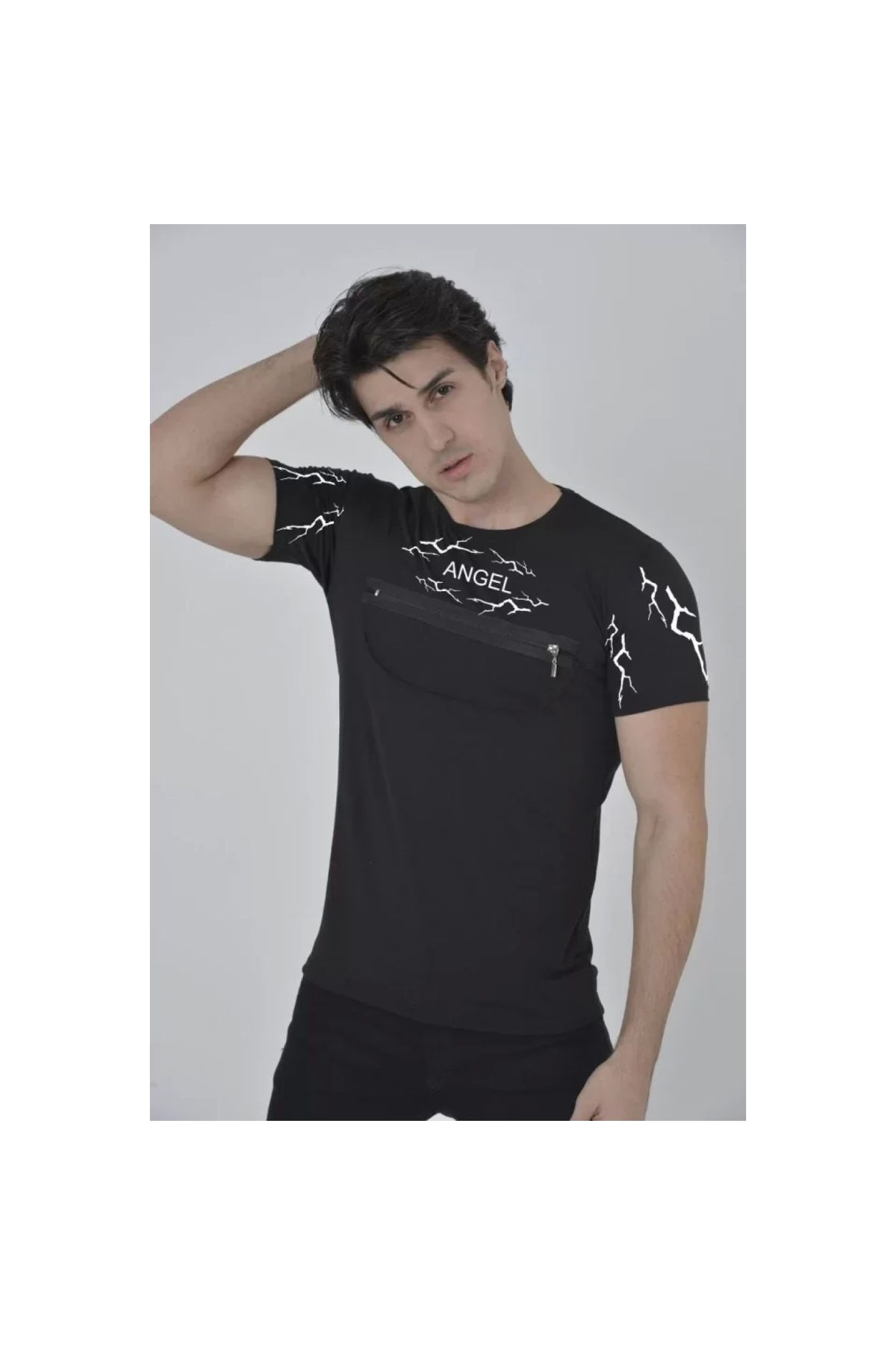 Marsilyan Unisex Göğüs Fermuarlı Baskılı TShirt