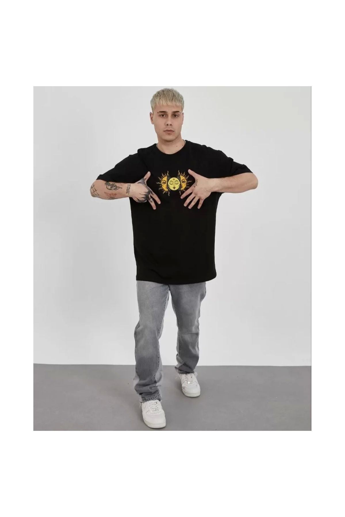 Narnuga Unisex Bisiklet Yaka Baskılı Oversize TShirt