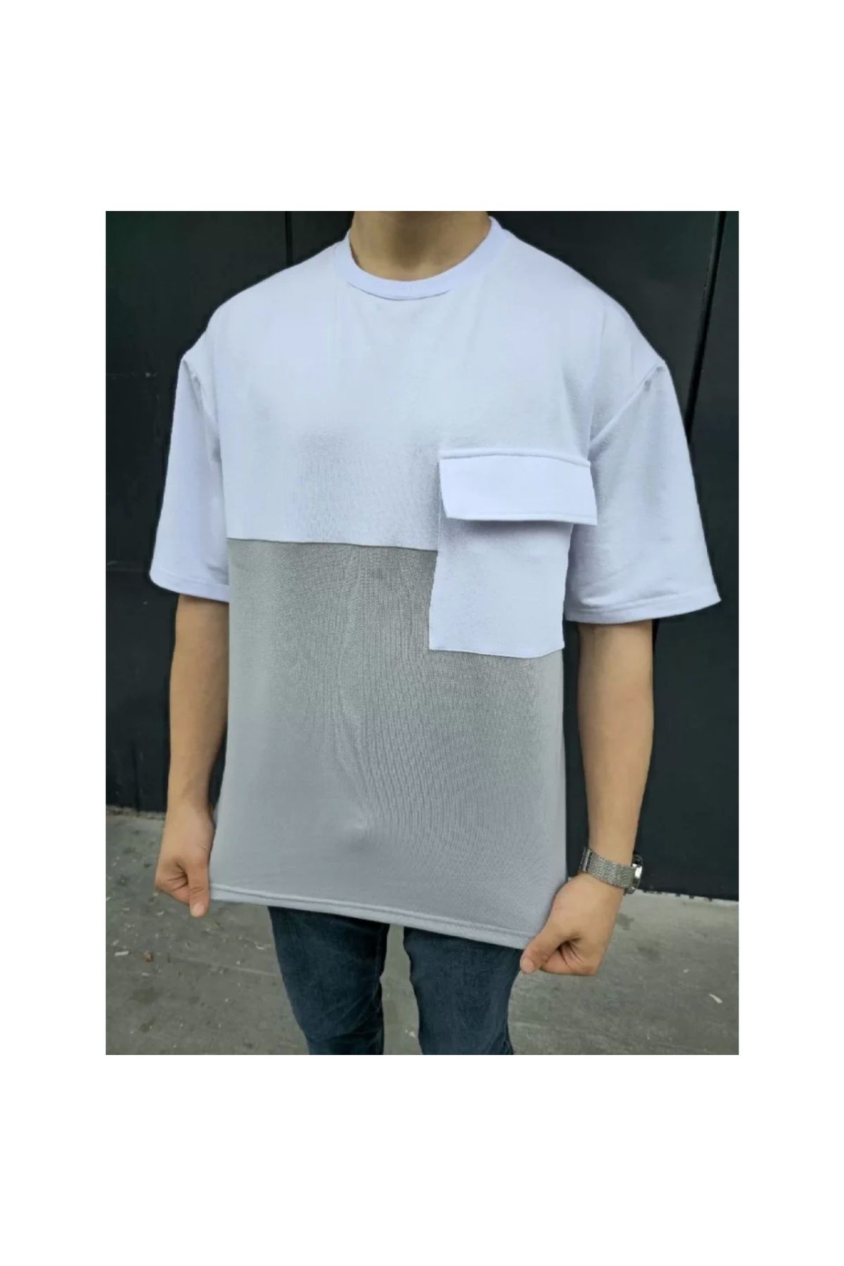 Marsilyan Unisex Torba Cep Detaylı Parçalı TShirt