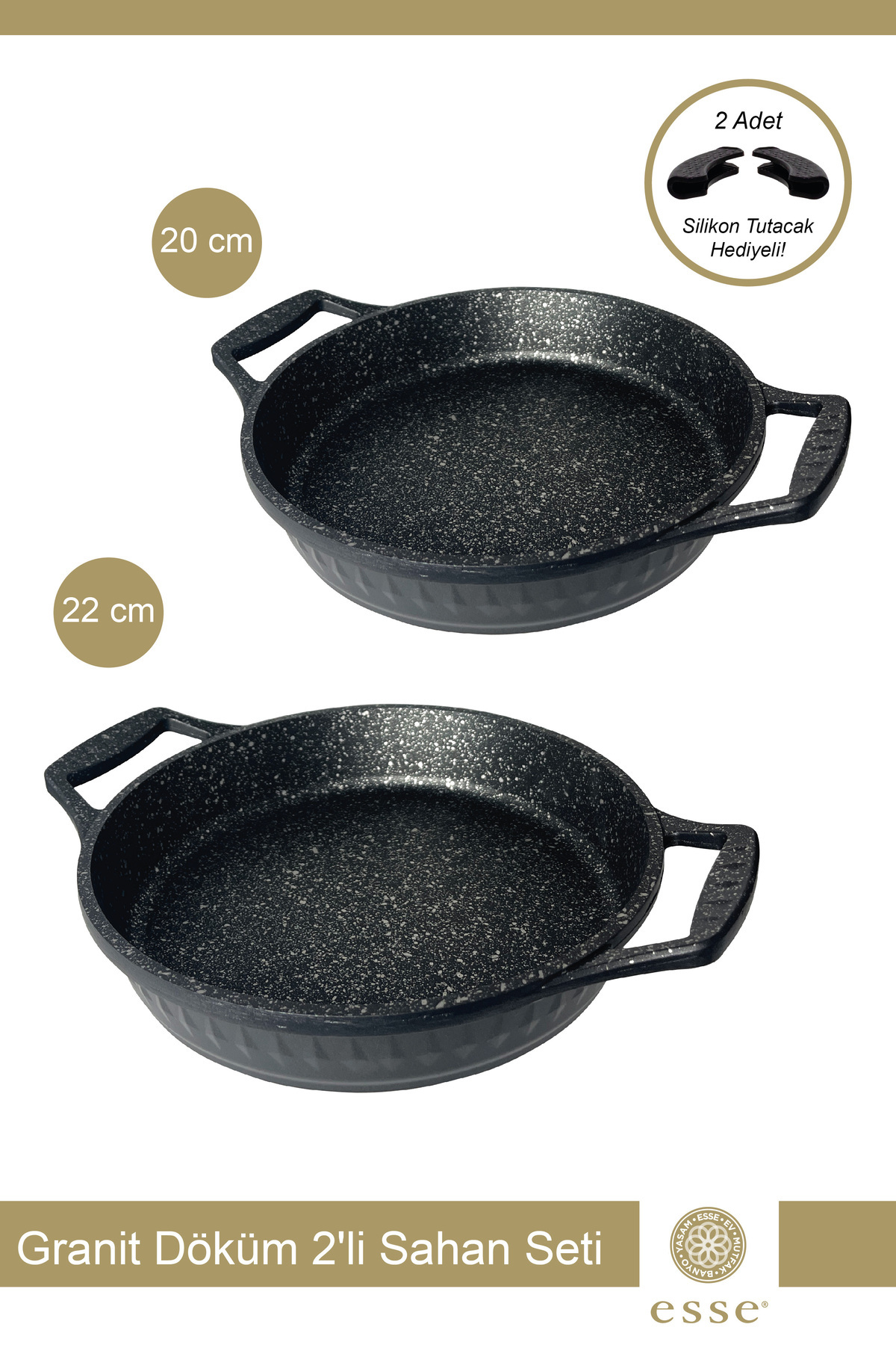 Esse Granit Döküm 2'li Sahan Tava Seti Siyah 20 Cm / 22 Cm E0072