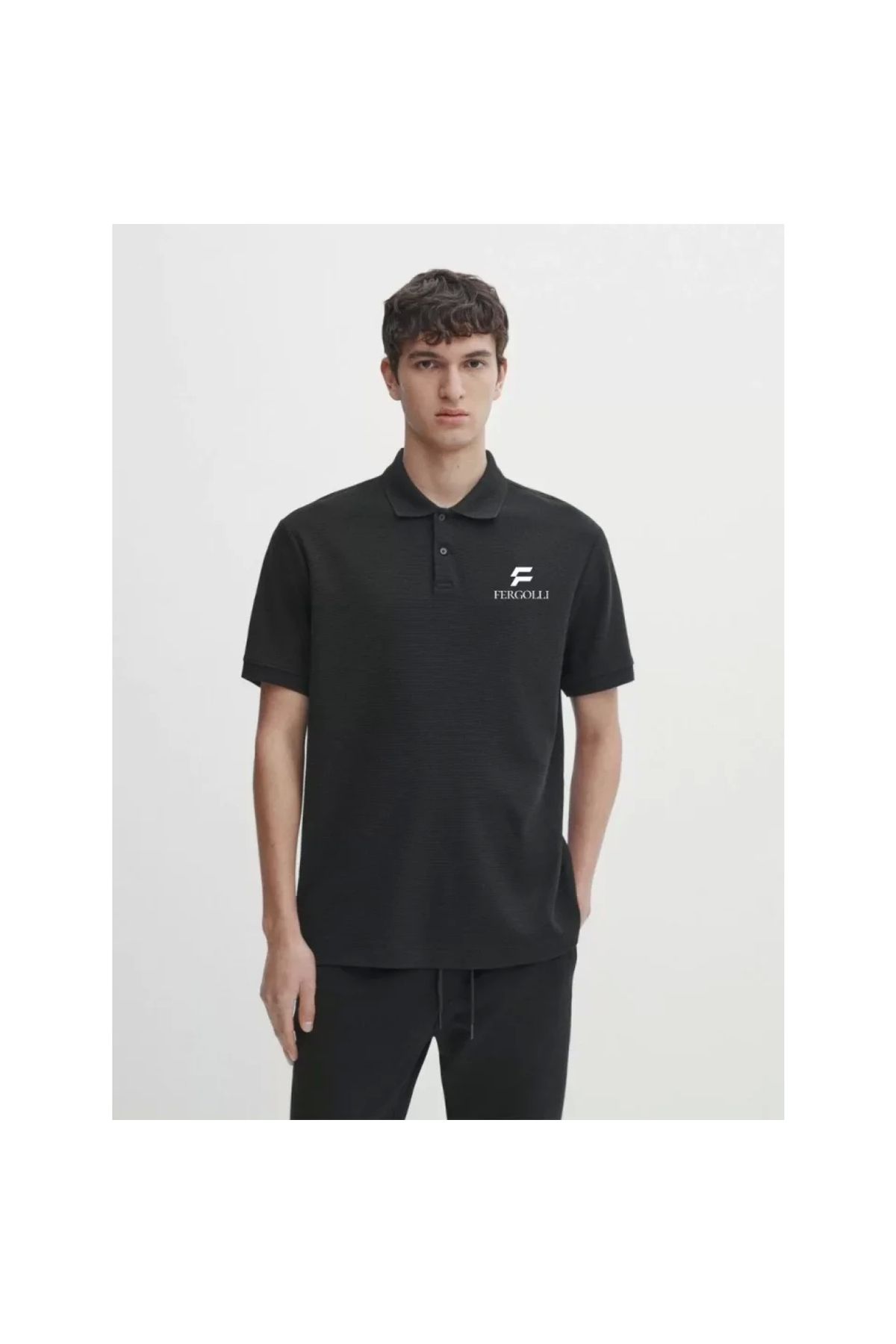 Marsilyan Yakası Düğmeli Yakalı Pike Baskılı TShirt Beyaz