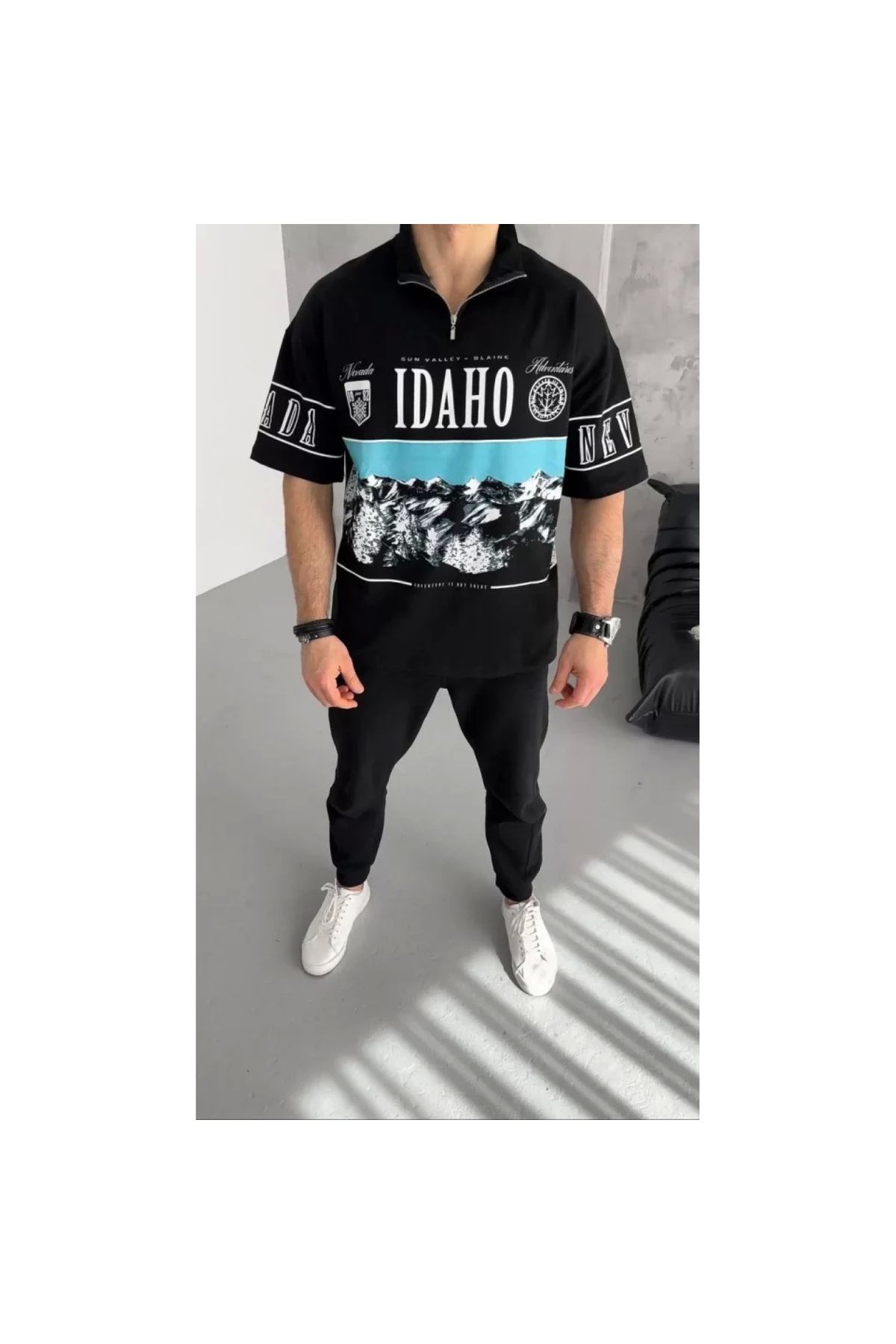 Marsilyan Unisex Baskılı Yarım Fermuarlı TShirt