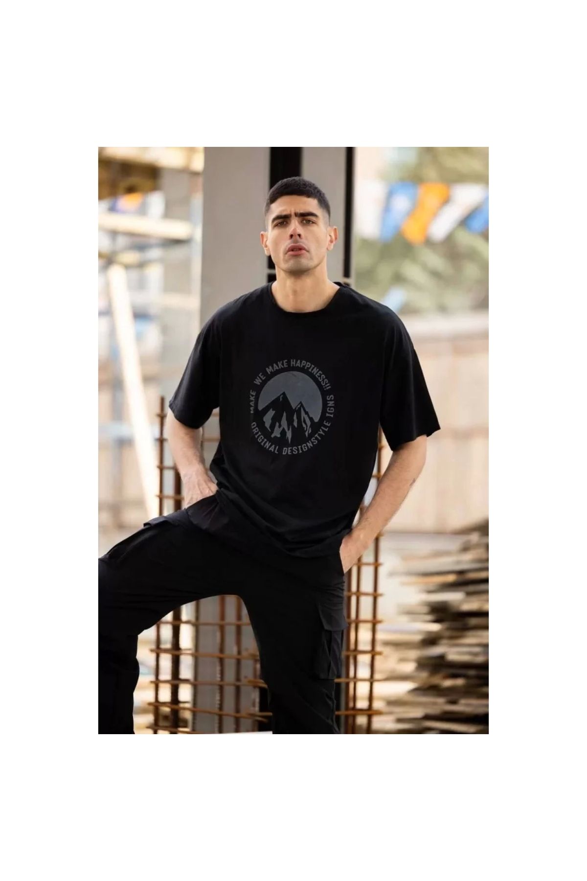 Marsilyan Unisex Bisiklet Yaka Baskılı Oversize TShirt
