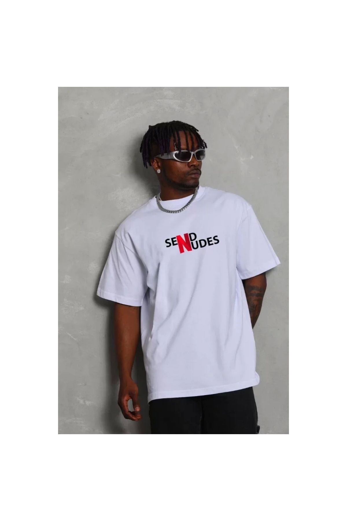 Narnuga Unisex Bisiklet Yaka Double Oversize Baskılı TShirt