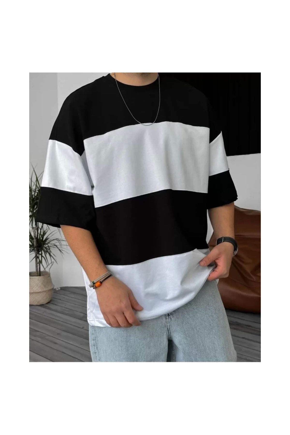 Marsilyan Unisex Bisiklet Yaka Parçalı TShirt