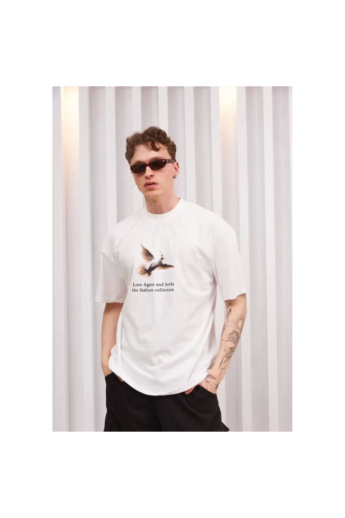 Narnuga Unisex Bisiklet Yaka Baskılı Oversize TShirt Siyah