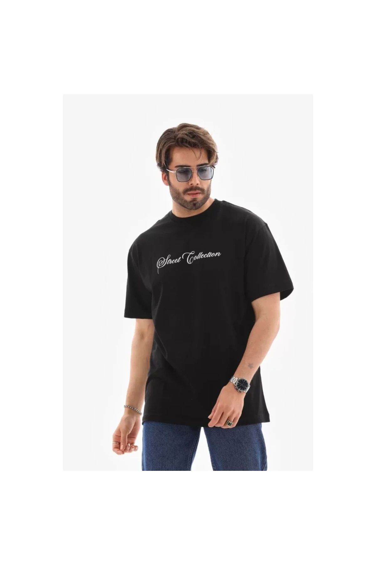 Marsilyan Unisex Bisiklet Yaka Baskılı Oversize TShirt