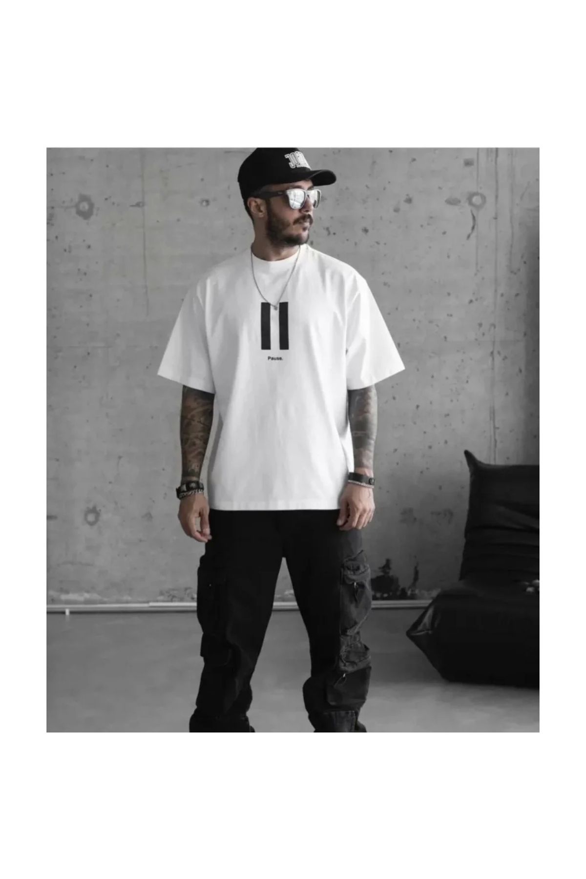 Narnuga Unisex Bisiklet Yaka Baskılı Oversize TShirt