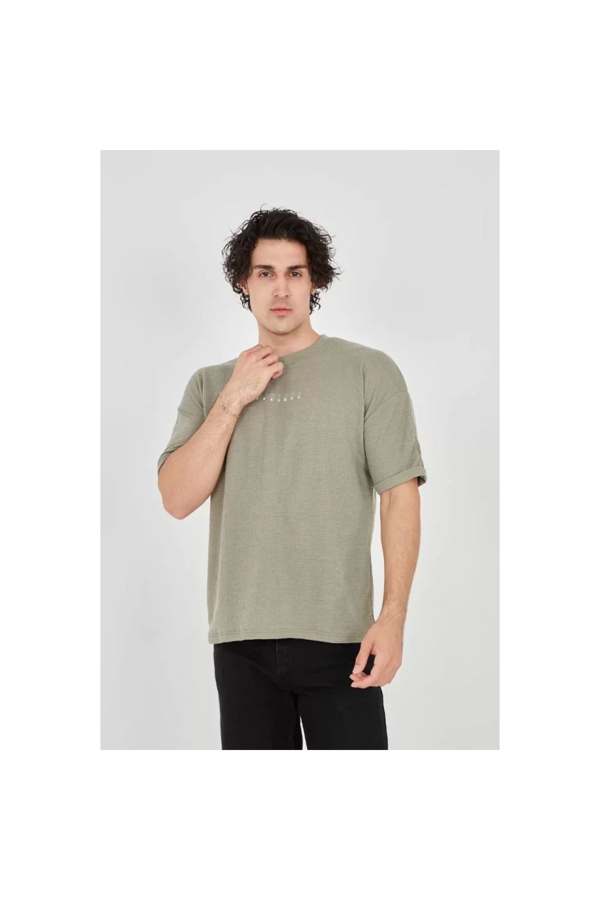 Narnuga Unisex Jakar Kumaş Rahat Kol TShirt
