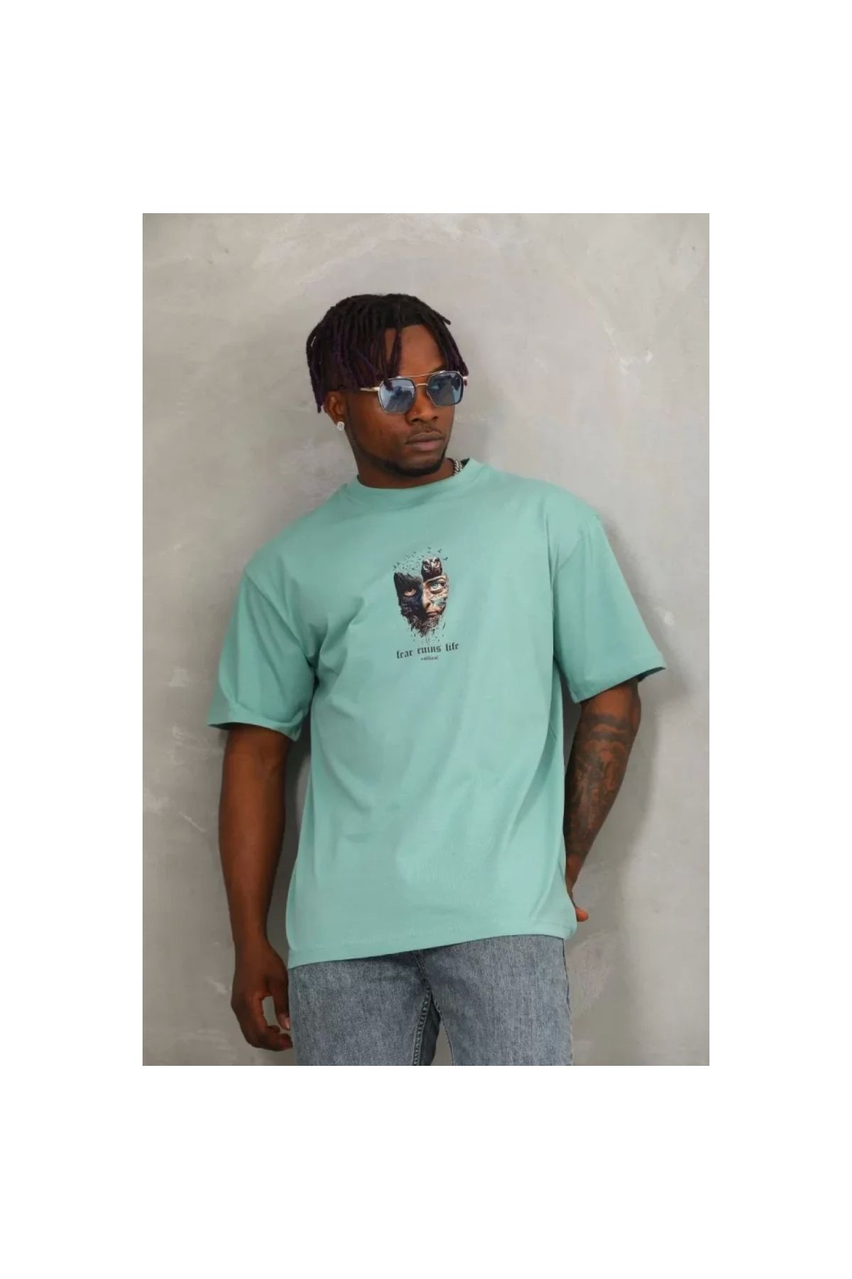 Narnuga Unisex Oversize Baskılı Bisiklet Yaka TShirt