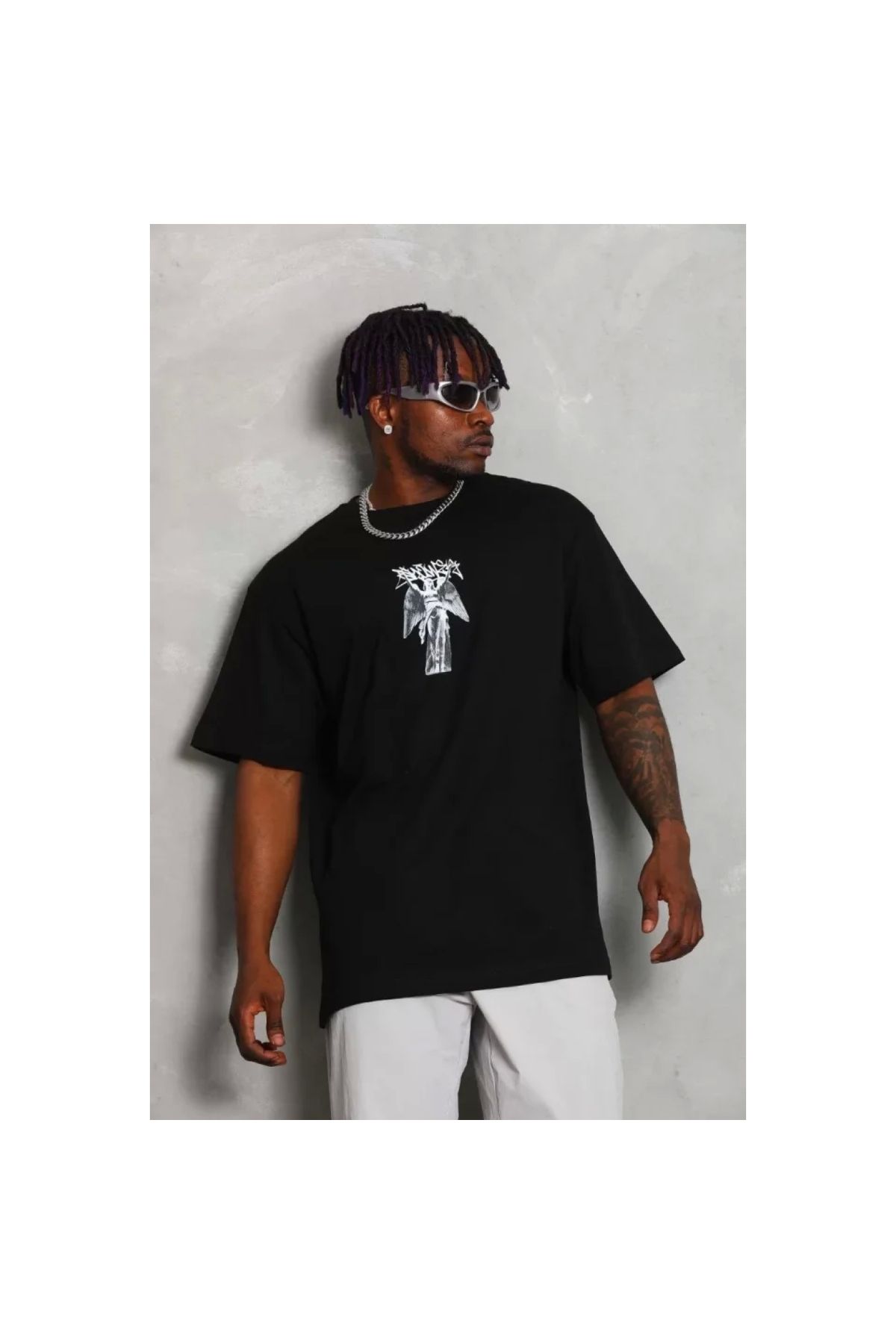 Narnuga Unisex Oversize Baskılı Bisiklet Yaka TShirt