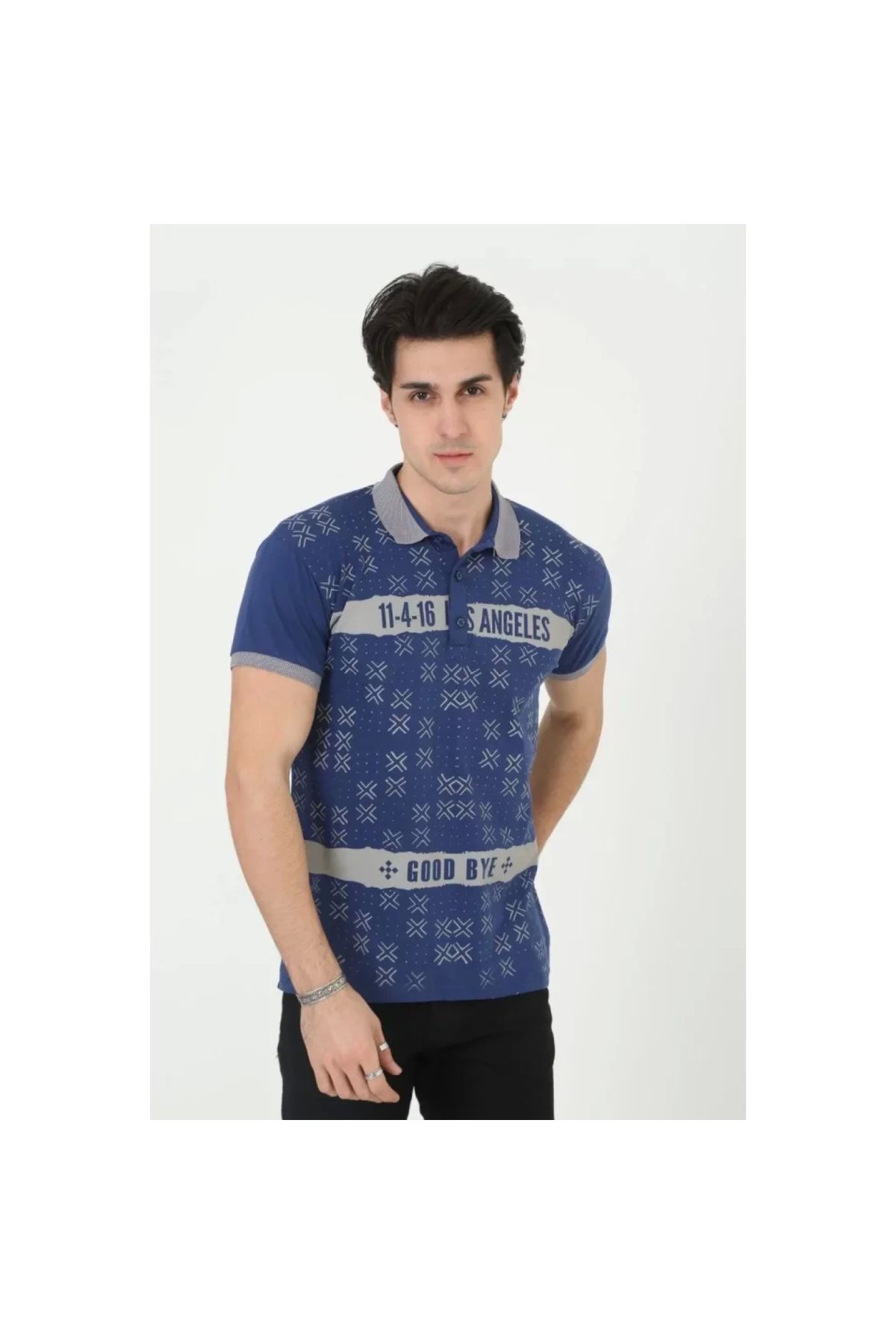 Narnuga Erkek Yakalı Slim Fit Baskılı TShirt