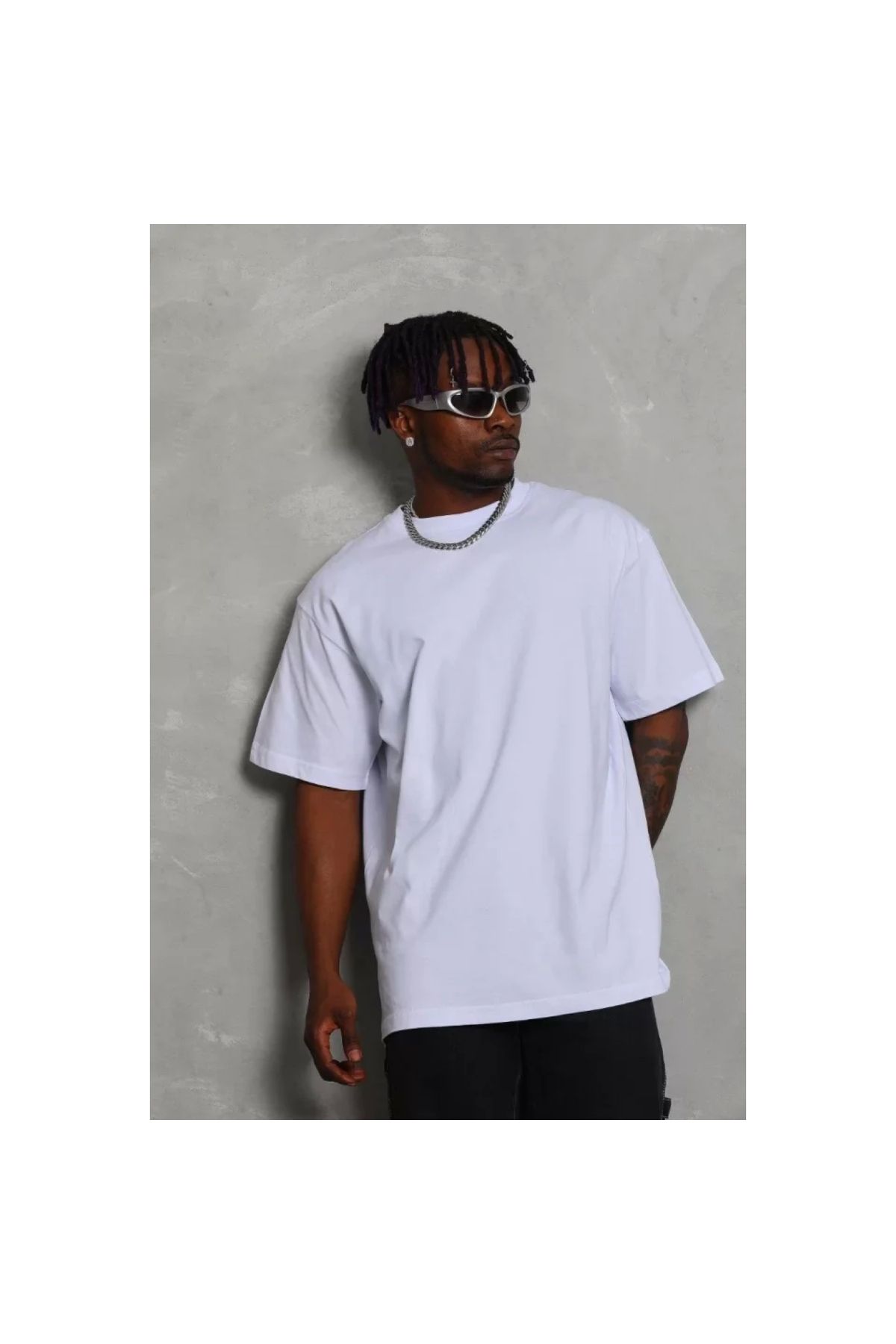 Narnuga Unisex Oversize Düz Bisiklet Yaka TShirt