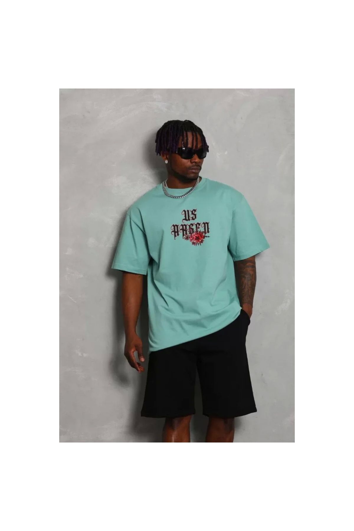 Narnuga Unisex Oversize Baskılı Bisiklet Yaka TShirt