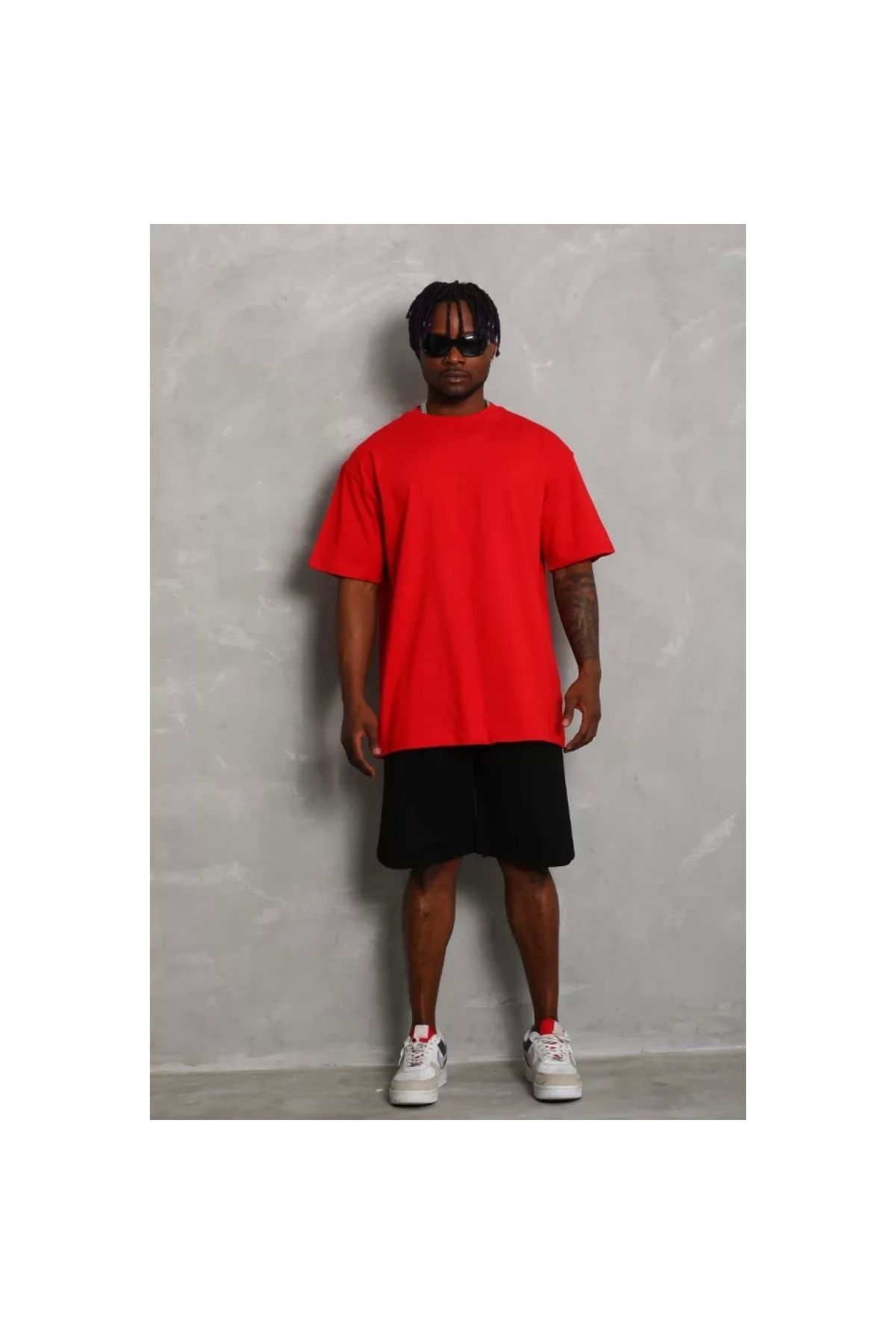 Narnuga Unisex Oversize Düz Bisiklet Yaka TShirt