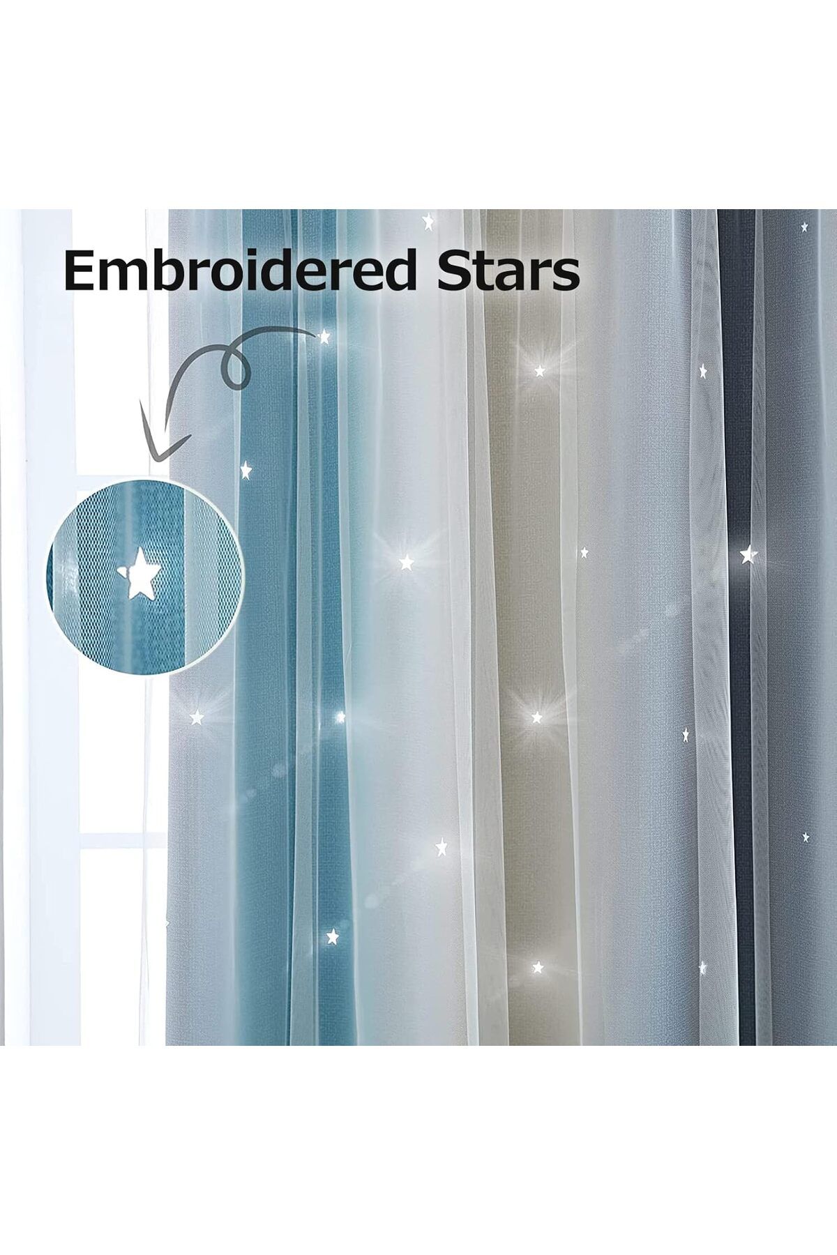 fulina-Curtain,Simple Gradient Hollow-Out Star Pattern,Double Layer Blackout  Insulation,134cm * 240cm 6