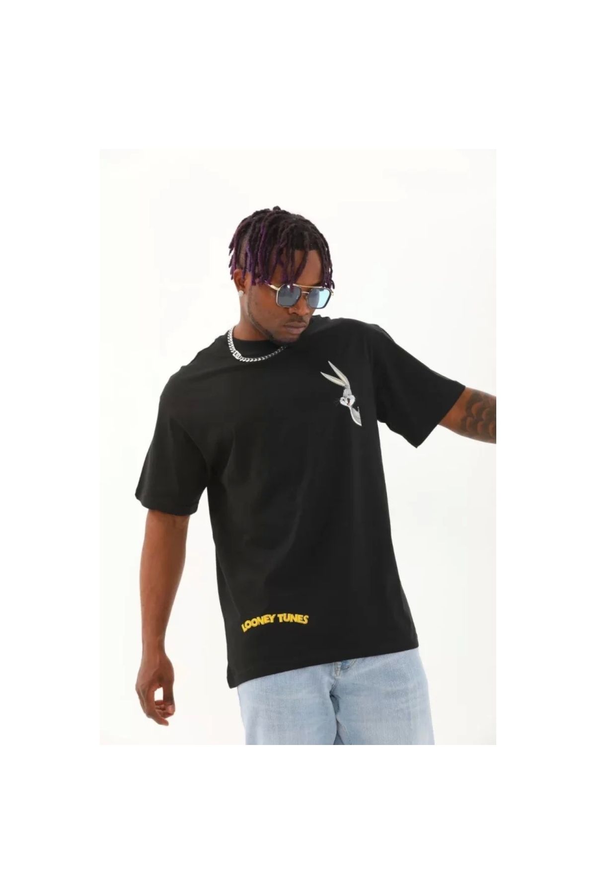Narnuga Unisex Oversize Baskılı Bisiklet Yaka TShirt
