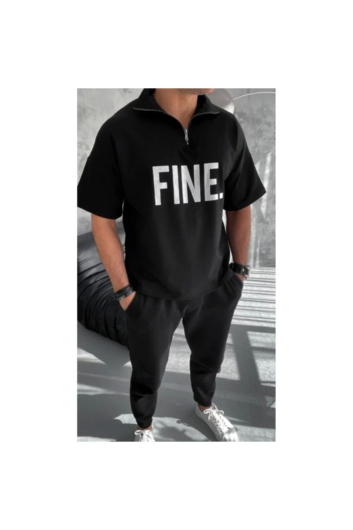 Narnuga Unisex Baskılı Yarım Fermuarlı TShirt