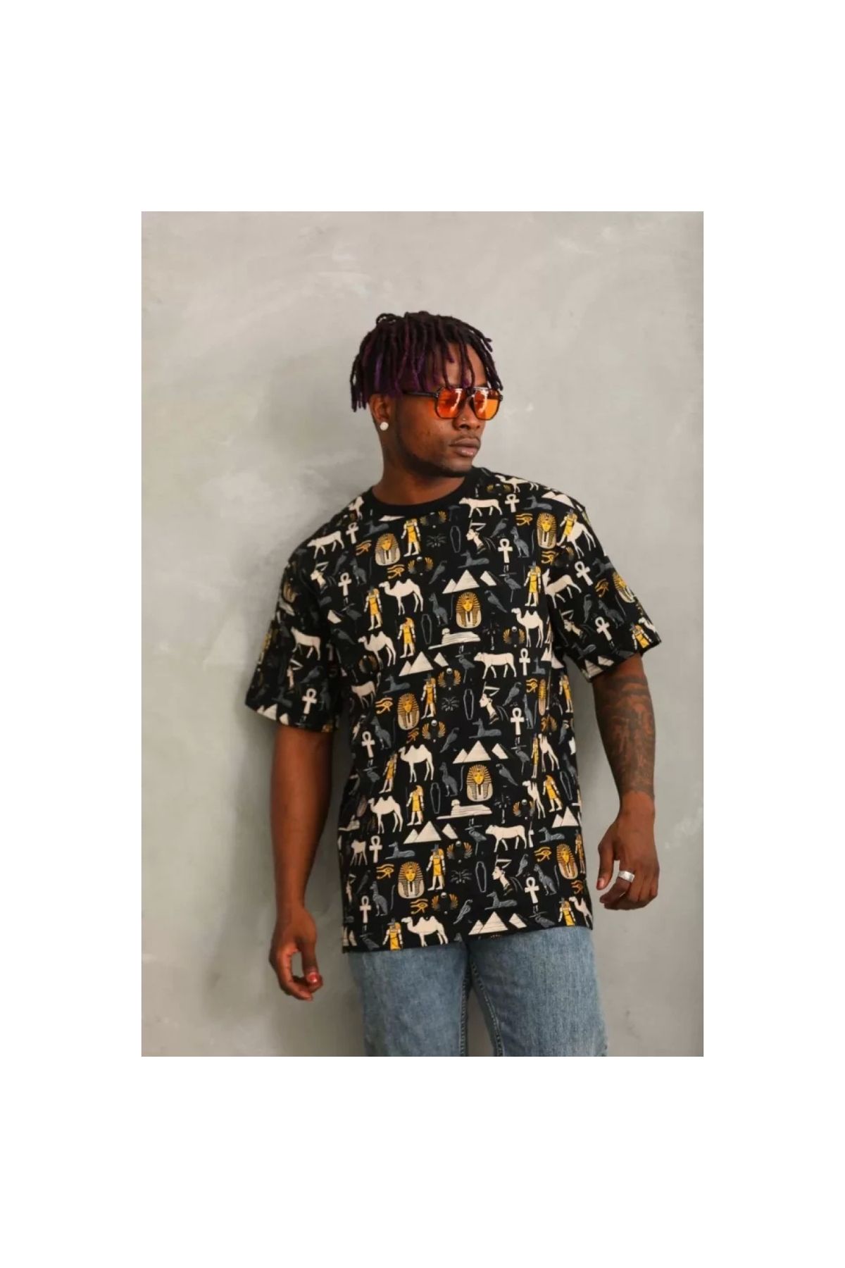 Narnuga Unisex Oversize Baskılı Bisiklet Yaka TShirt