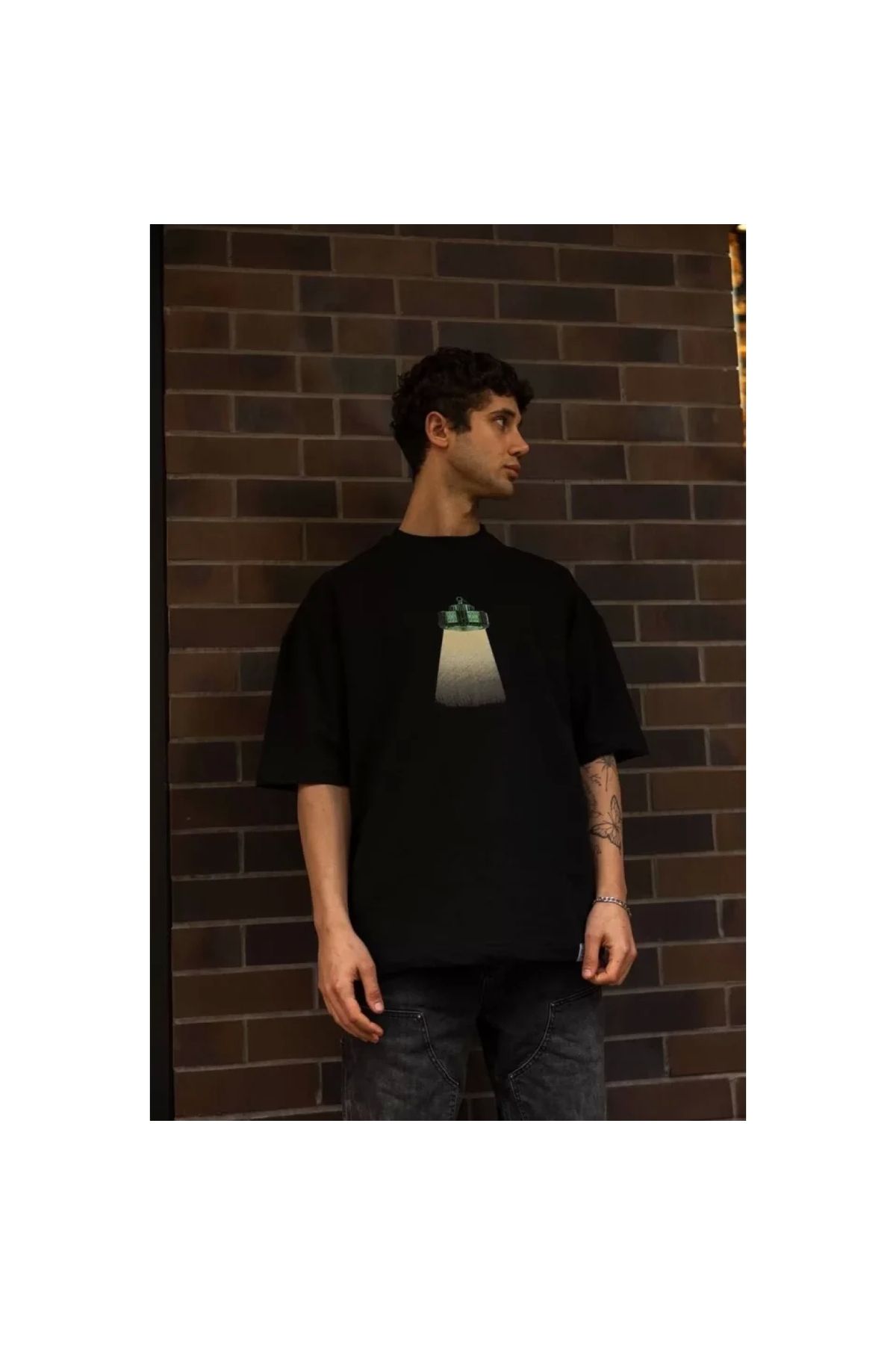 Narnuga Unisex Bisiklet Yaka Baskılı Oversize TShirt