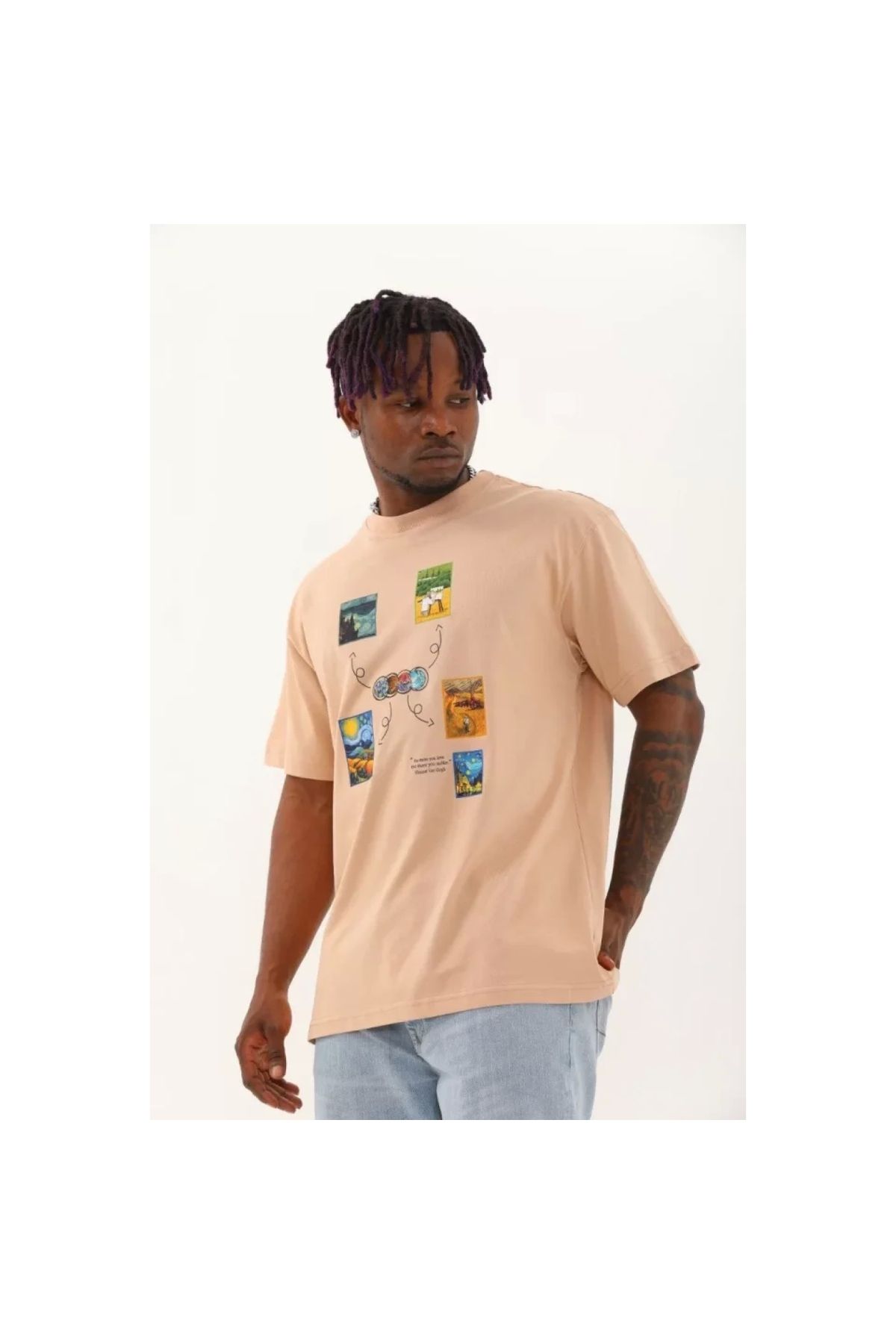 Narnuga Unisex Oversize Baskılı Bisiklet Yaka TShirt