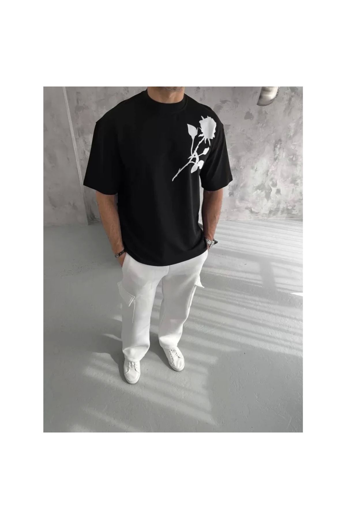 Narnuga Unisex Bisiklet Yaka Baskılı Oversize TShirt