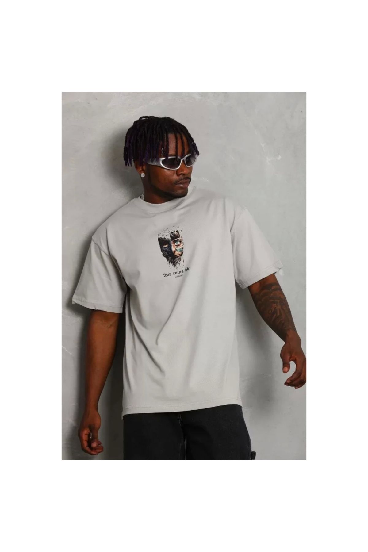 Marsilyan Unisex Oversize Baskılı Bisiklet Yaka TShirt