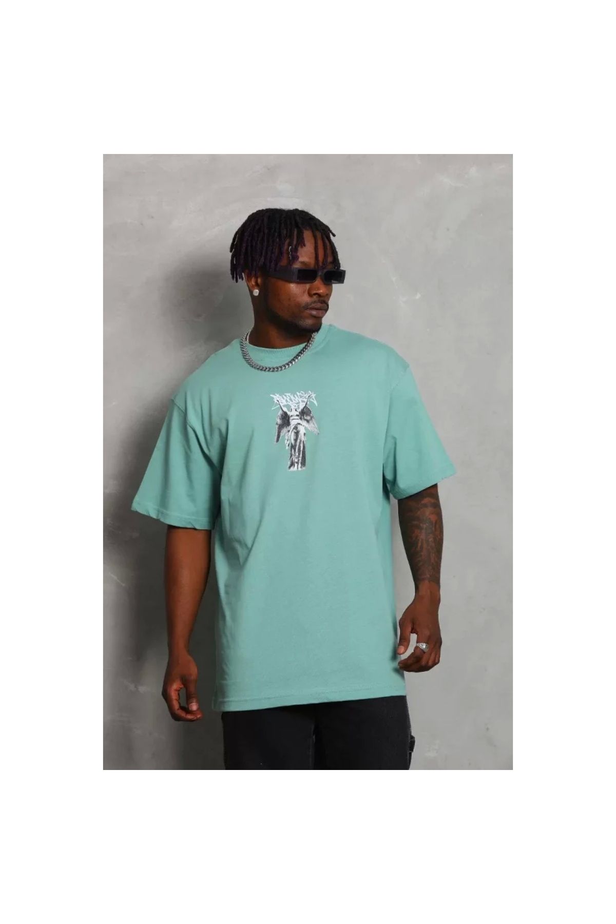 Narnuga Unisex Oversize Baskılı Bisiklet Yaka TShirt