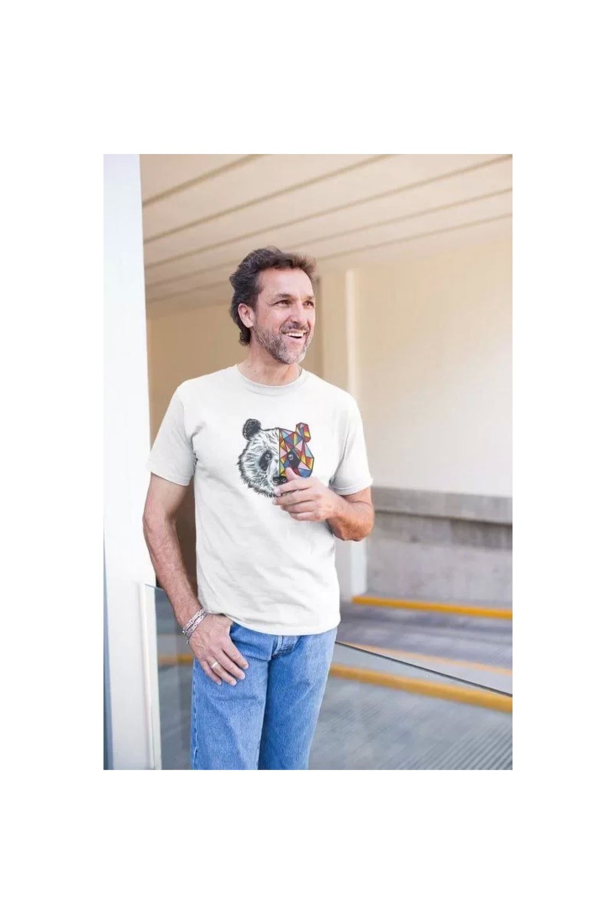 Narnuga Erkek Bisiklet Yaka Baskılı Oversize TShirt