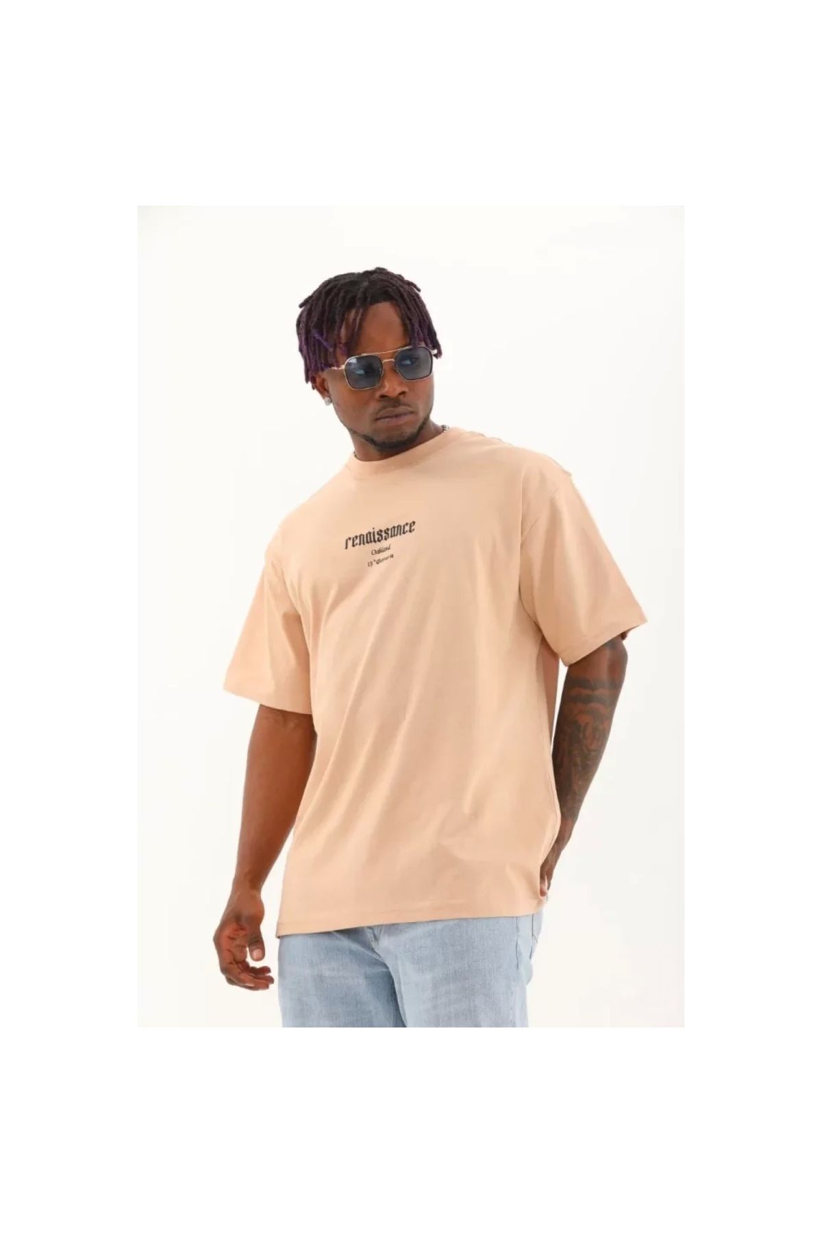 Narnuga Unisex Oversize Baskılı Bisiklet Yaka TShirt