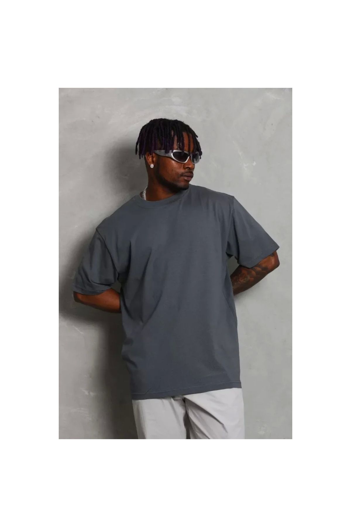 Narnuga Unisex Oversize Düz Bisiklet Yaka TShirt