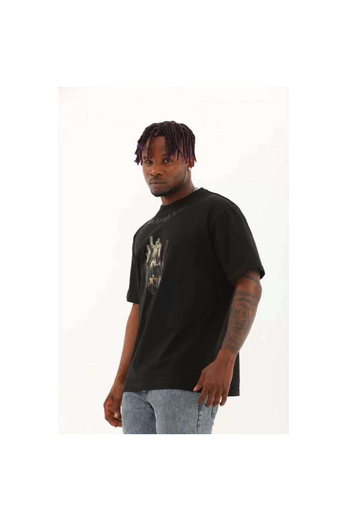 Narnuga Unisex Oversize Baskılı Bisiklet Yaka TShirt