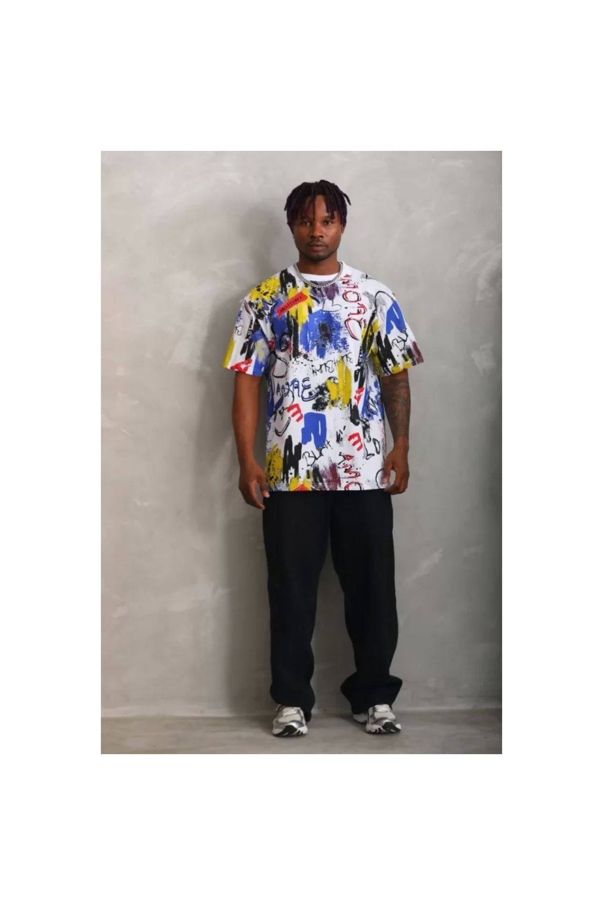 Marsilyan Unisex Oversize Baskılı Bisiklet Yaka TShirt