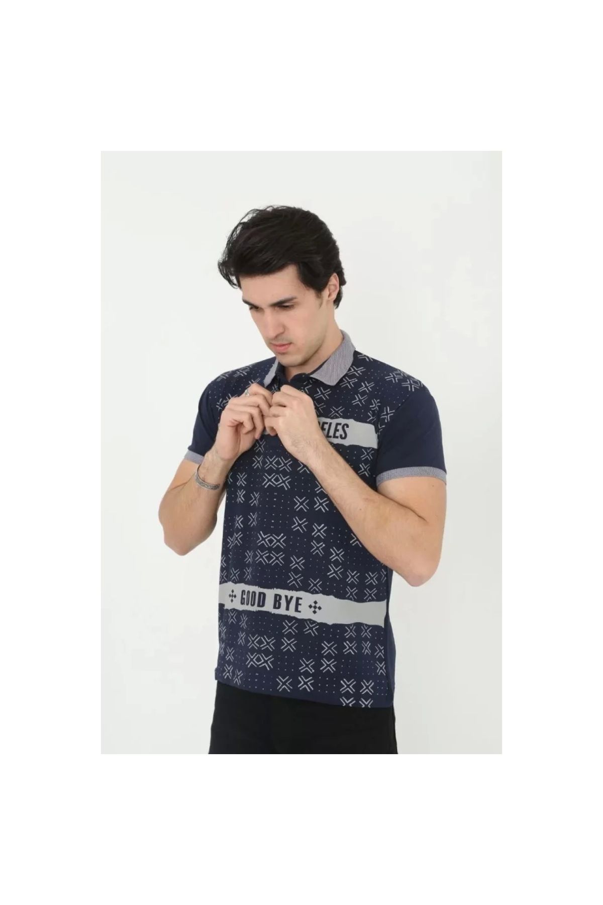 Narnuga Erkek Yakalı Slim Fit Baskılı TShirt