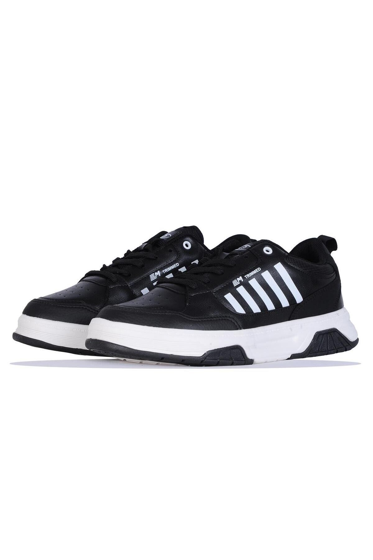 Bağcıklı Erkek Sneaker  Spor Ayakkabı Siyah-Beyaz