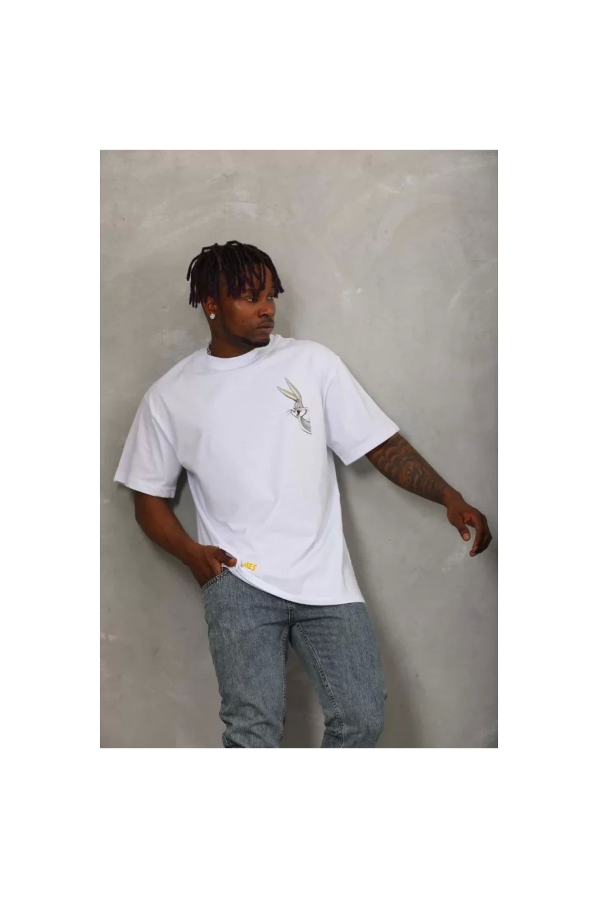 Narnuga Unisex Oversize Baskılı Bisiklet Yaka TShirt