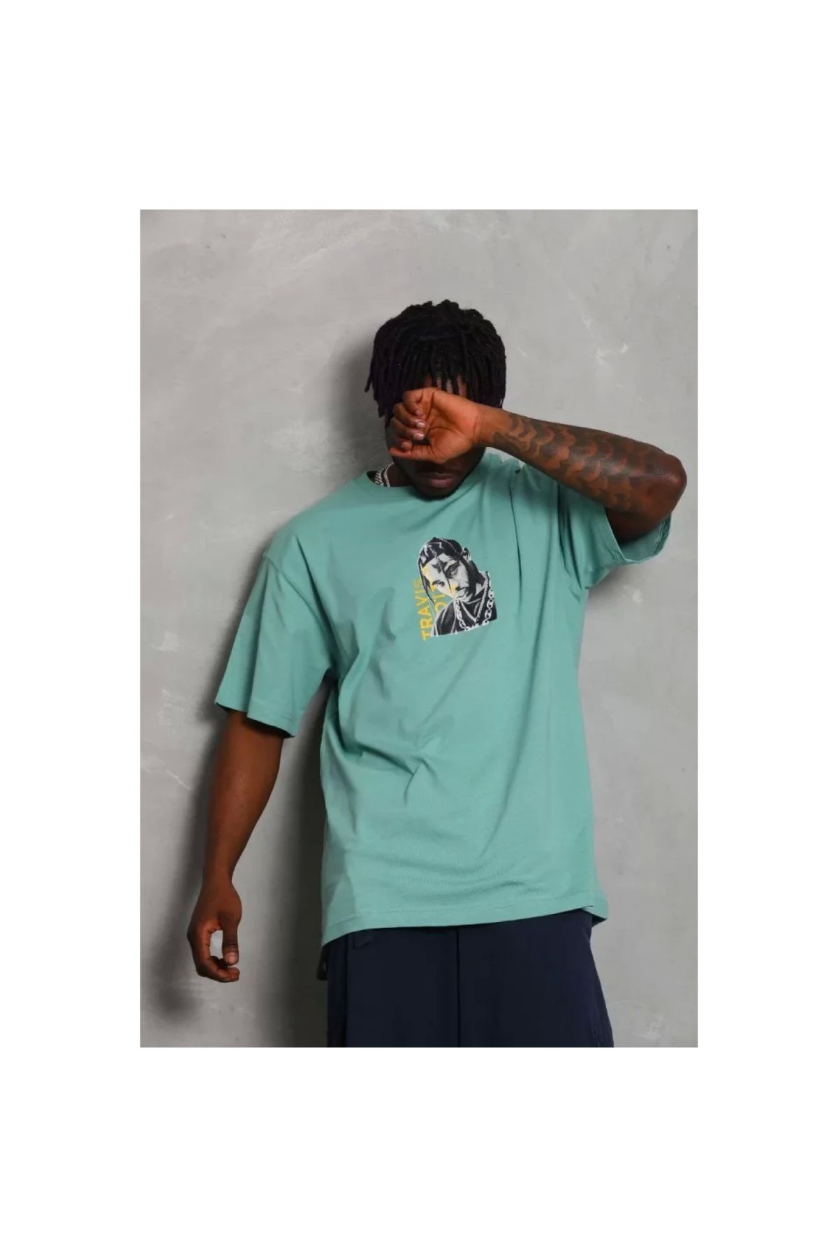 Narnuga Unisex Oversize Baskılı Bisiklet Yaka TShirt