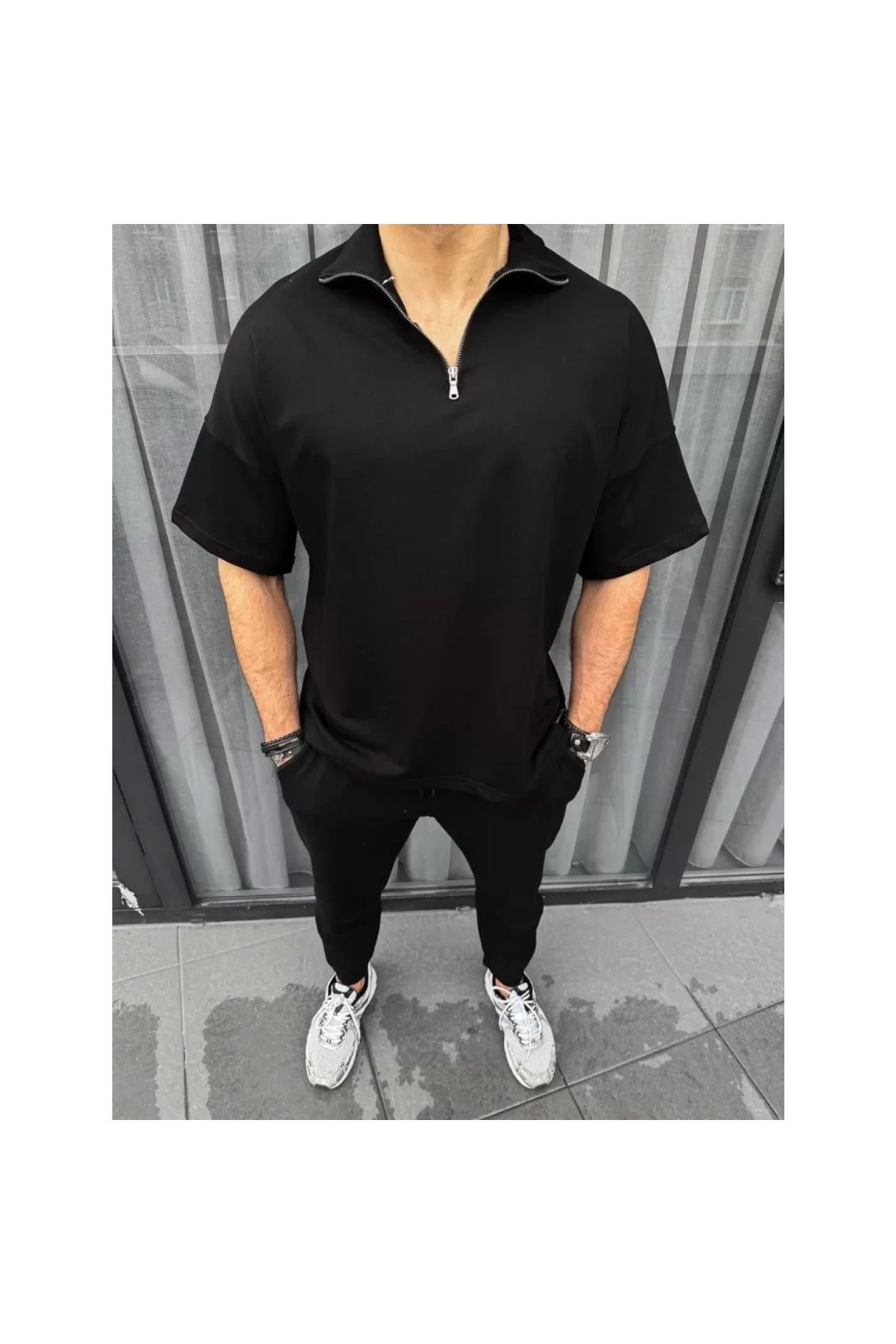 Narnuga Unisex Yarım Fermuarlı Basic TShirt