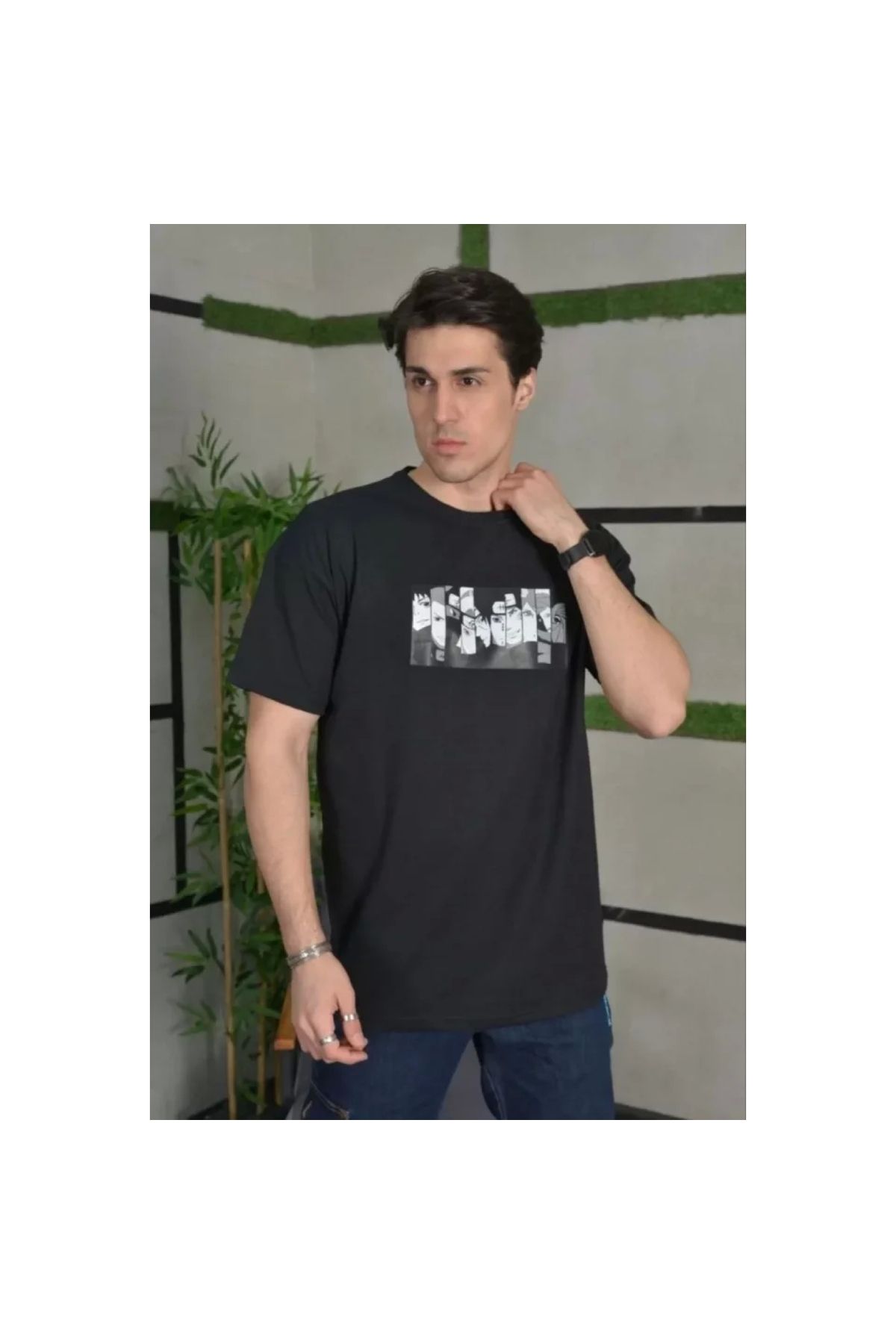 Narnuga Unisex Bisiklet Yaka Baskılı Oversize TShirt