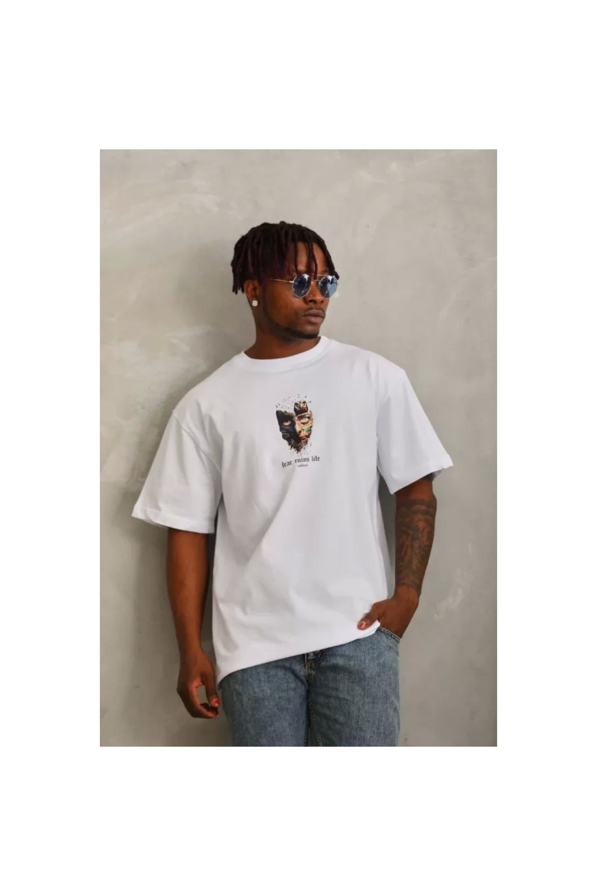 Narnuga Unisex Oversize Baskılı Bisiklet Yaka TShirt