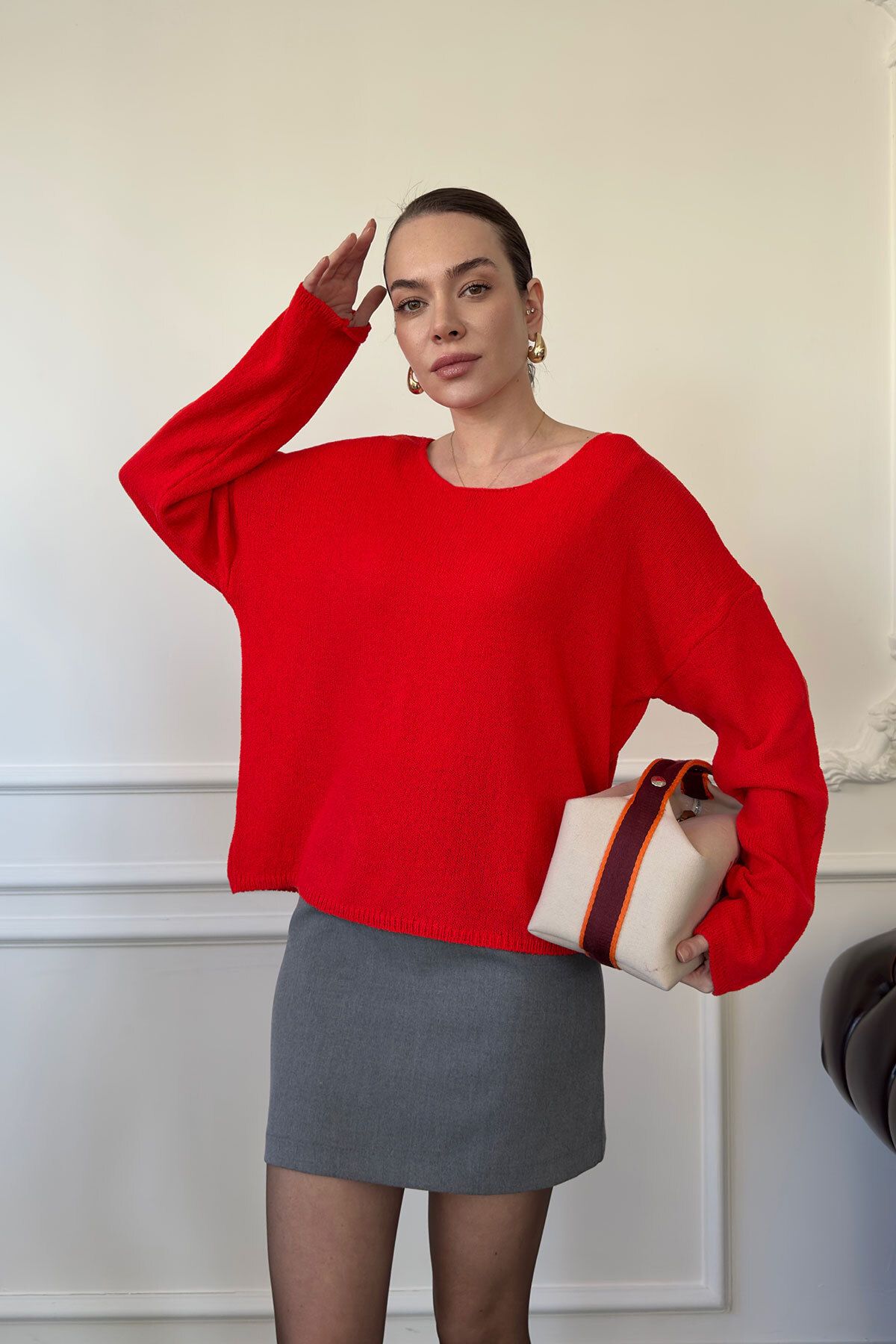 MAGARDE-Red Wide Collar Basic Knitwear-Sweater 2