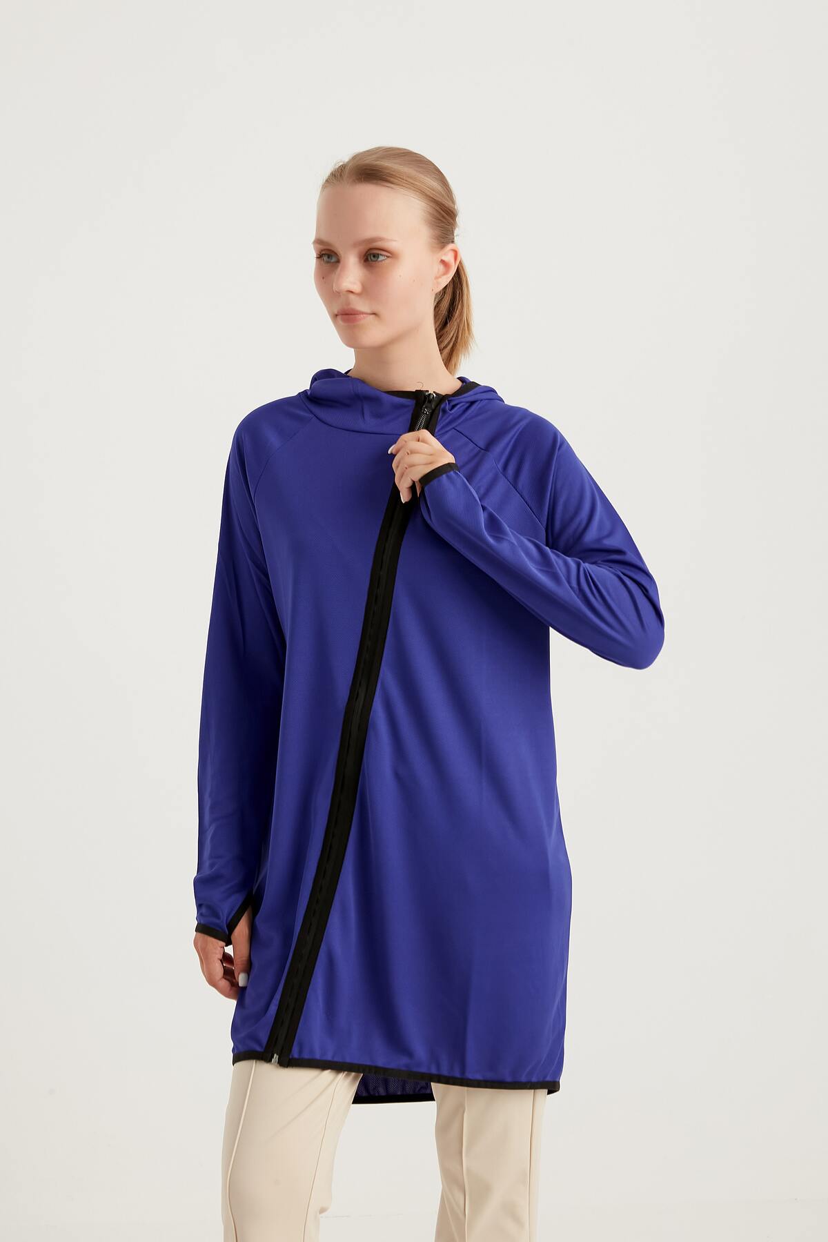 FD SPORTS  Aura-tech Çapraz Fermuarlı Quick Dry Eşofman Üstü - Sax - Görsel 3