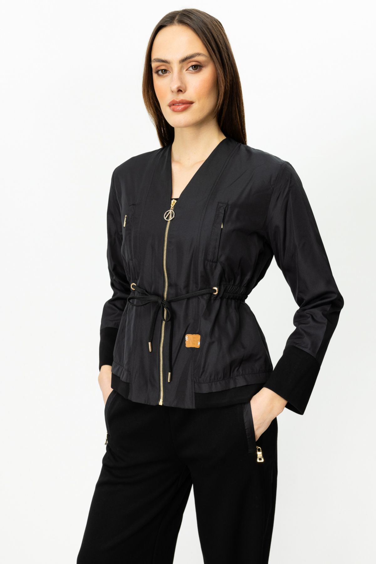 ON-Shirred Waist Zippered Coat 2